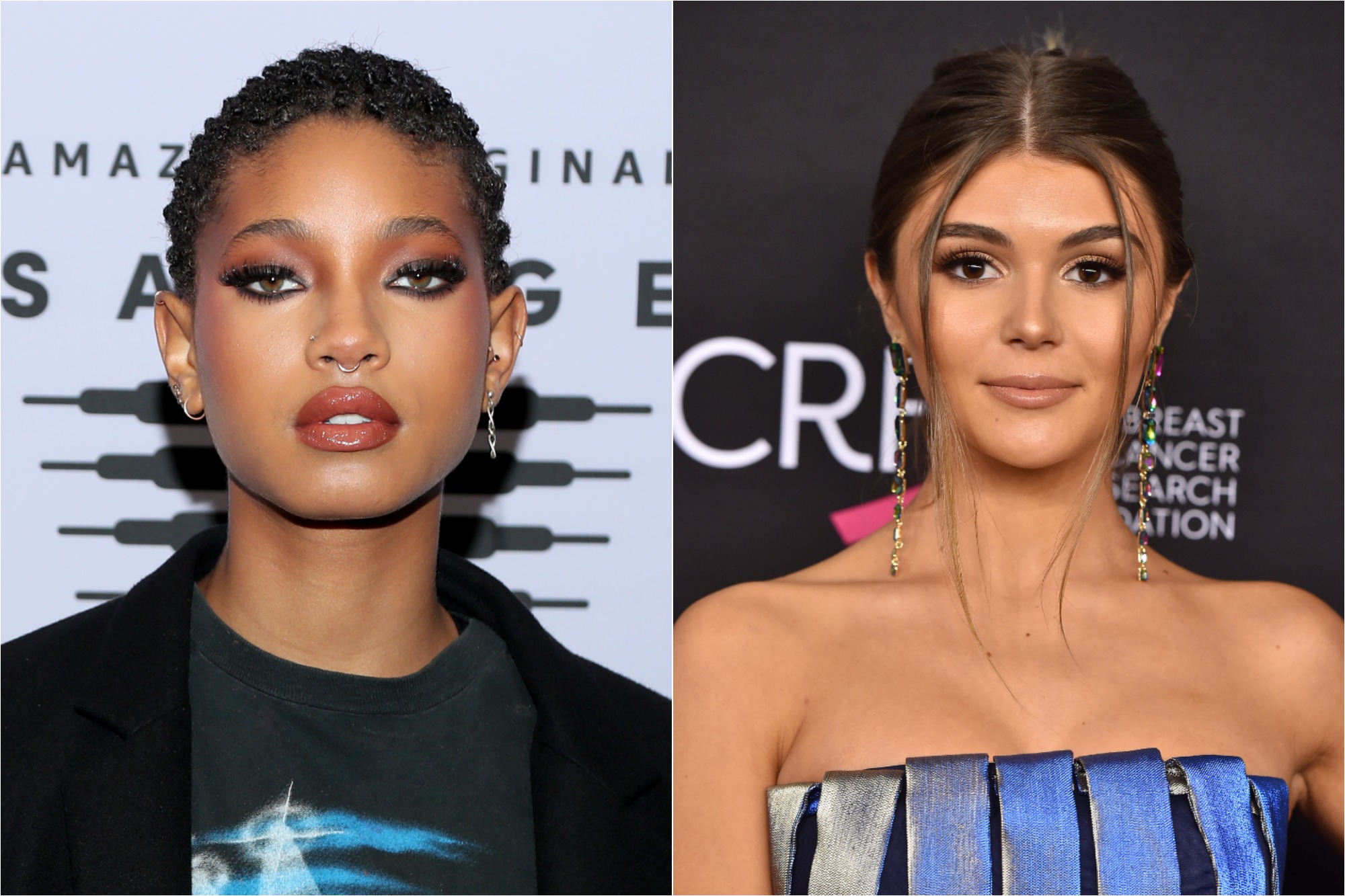 (L) Willow Smith at Rihanna's Savage X Fenty Show Vol. 2 presented by Amazon Prime Video on Oct. 2, 2020 / (R) Olivia Jade Giannulli at The Women's Cancer Research Fund's An Unforgettable Evening Benefit Gala on Feb. 28, 2019