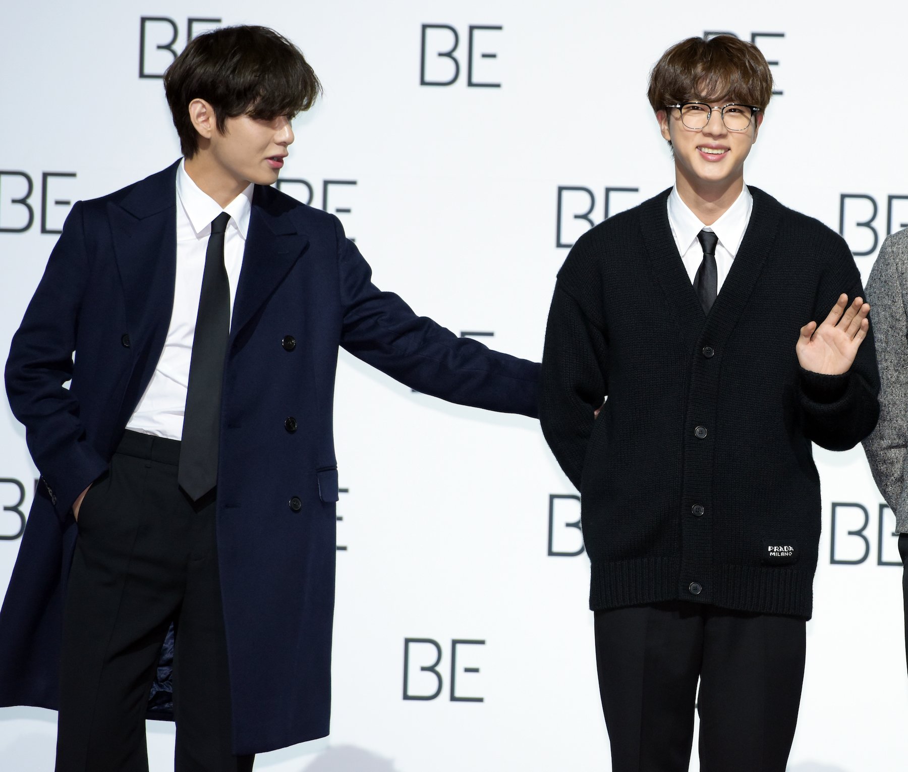 V and Jin of BTS during BTS's New Album 'BE (Deluxe Edition)' Release Press Conference