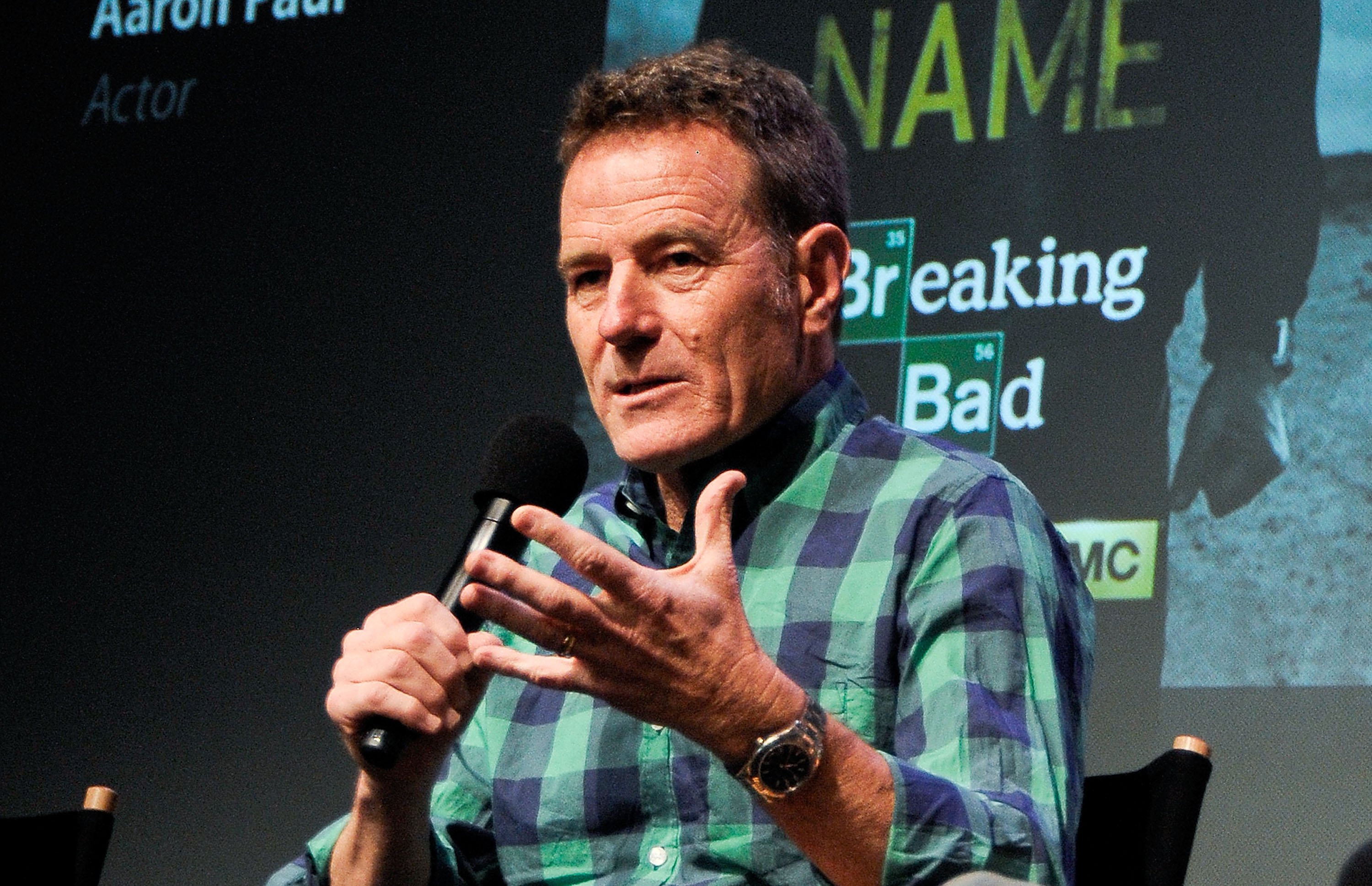 Bryan Cranston sits on a panel for a discussion about 'Breaking Bad'