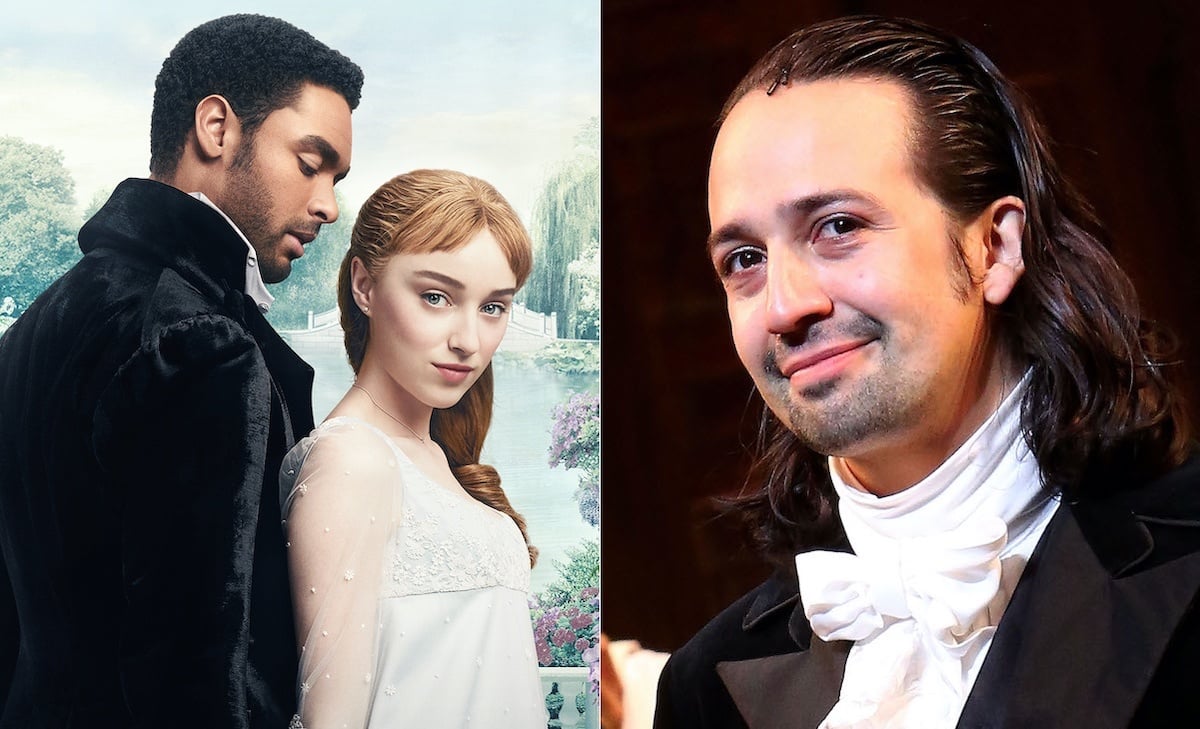 Key art from Netflix's 'Bridgerton' (L) and Lin-Manuel Miranda in Broadway's 'Hamilton' (R) | Netflix/Bruce Glikas/FilmMagic