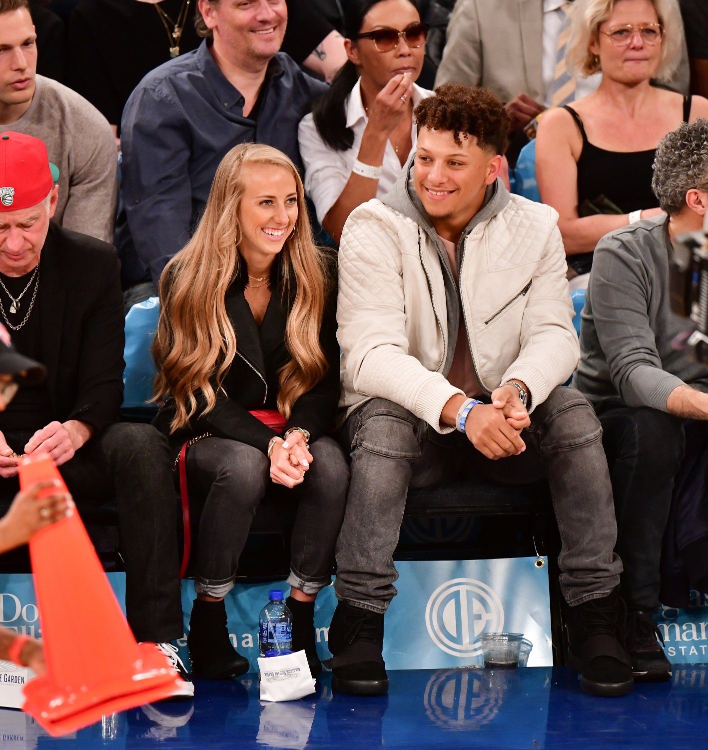 Brittany Matthews and Patrick Mahomes attends Miami Heat v New York Knicks game at Madison Square Garden on March 30, 2019