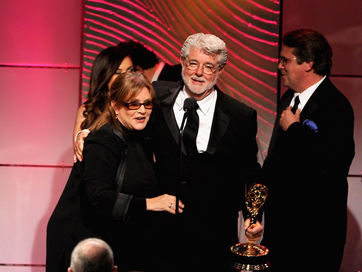 Carrie Fisher and George Lucas onstage during The 40th Annual Daytime Emmy Awards