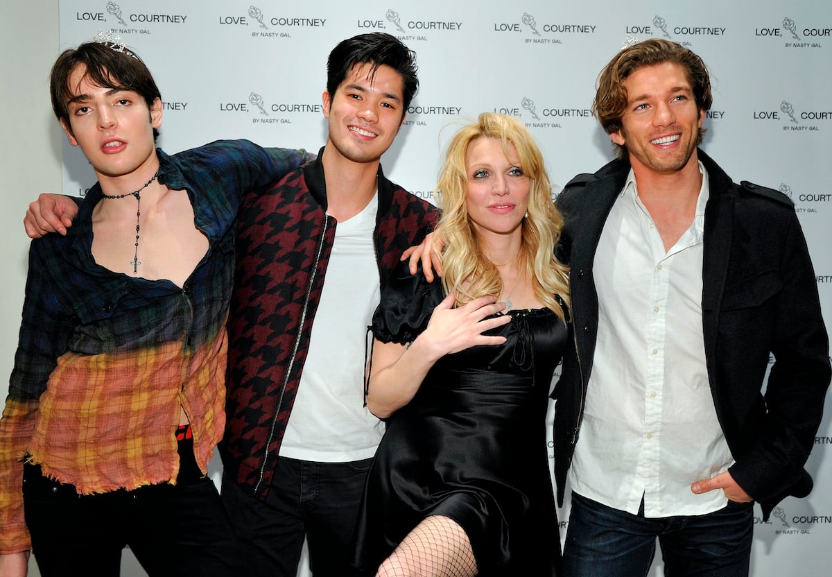 Harry Brandt, Ross Butler, Courtney Love, and James Norley