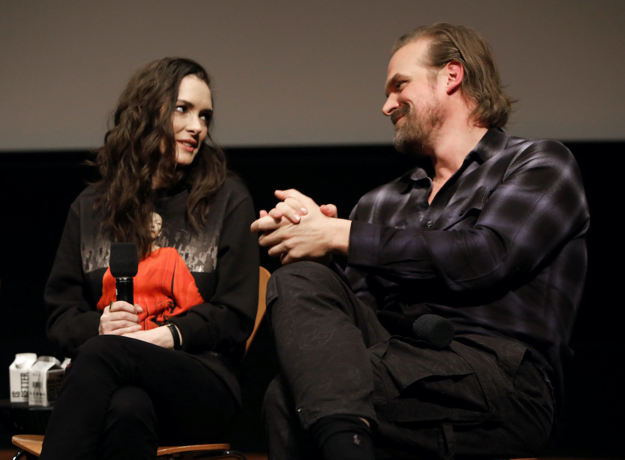 Winona Ryder and David Harbour speak onstage at the Stranger Things SAG NOM COMM