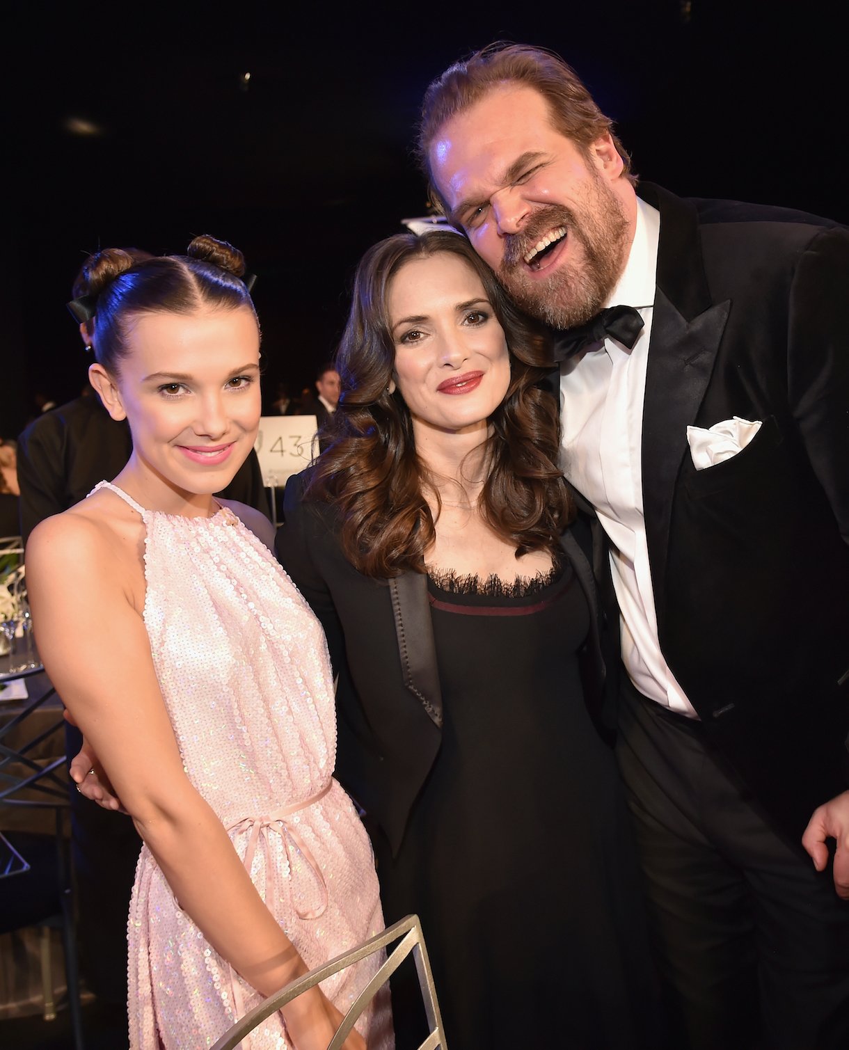 Millie Bobby Brown, Winona Ryder and David Harbour 