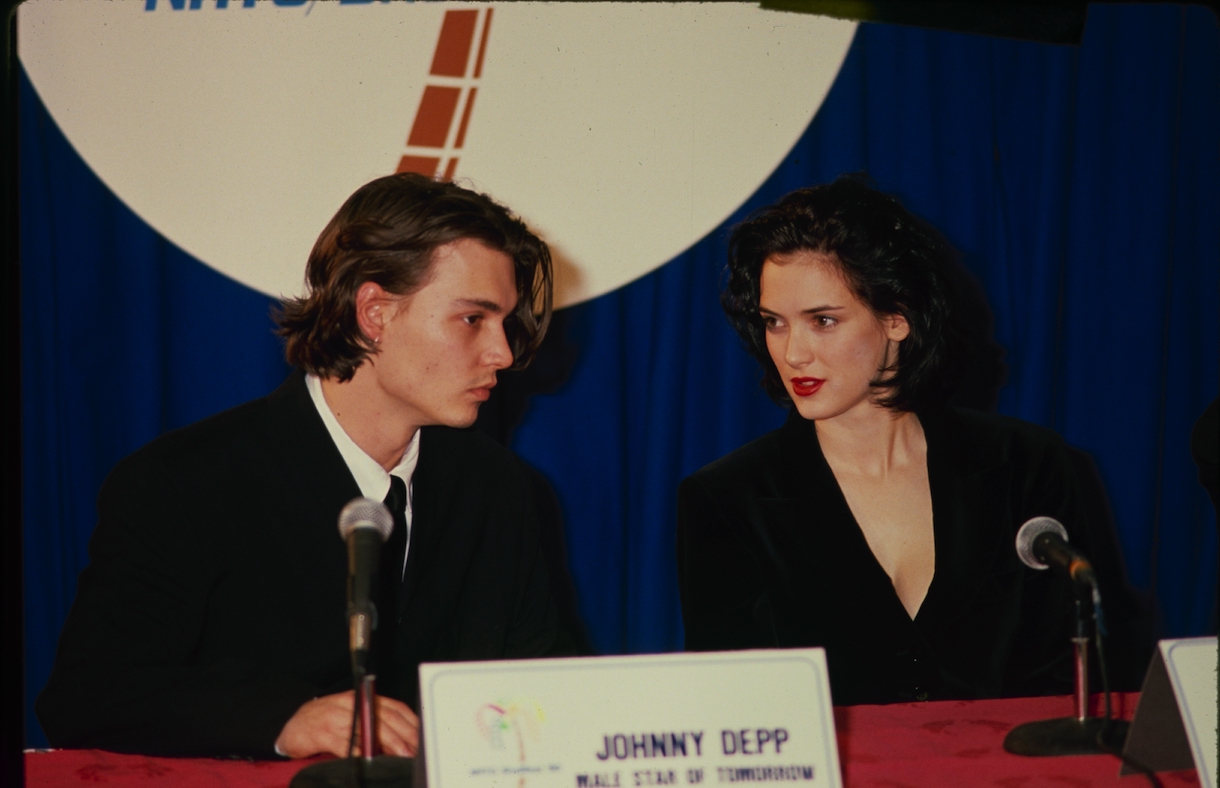 Winona Ryder with her boyfriend, actor Johnny Depp, circa 1990