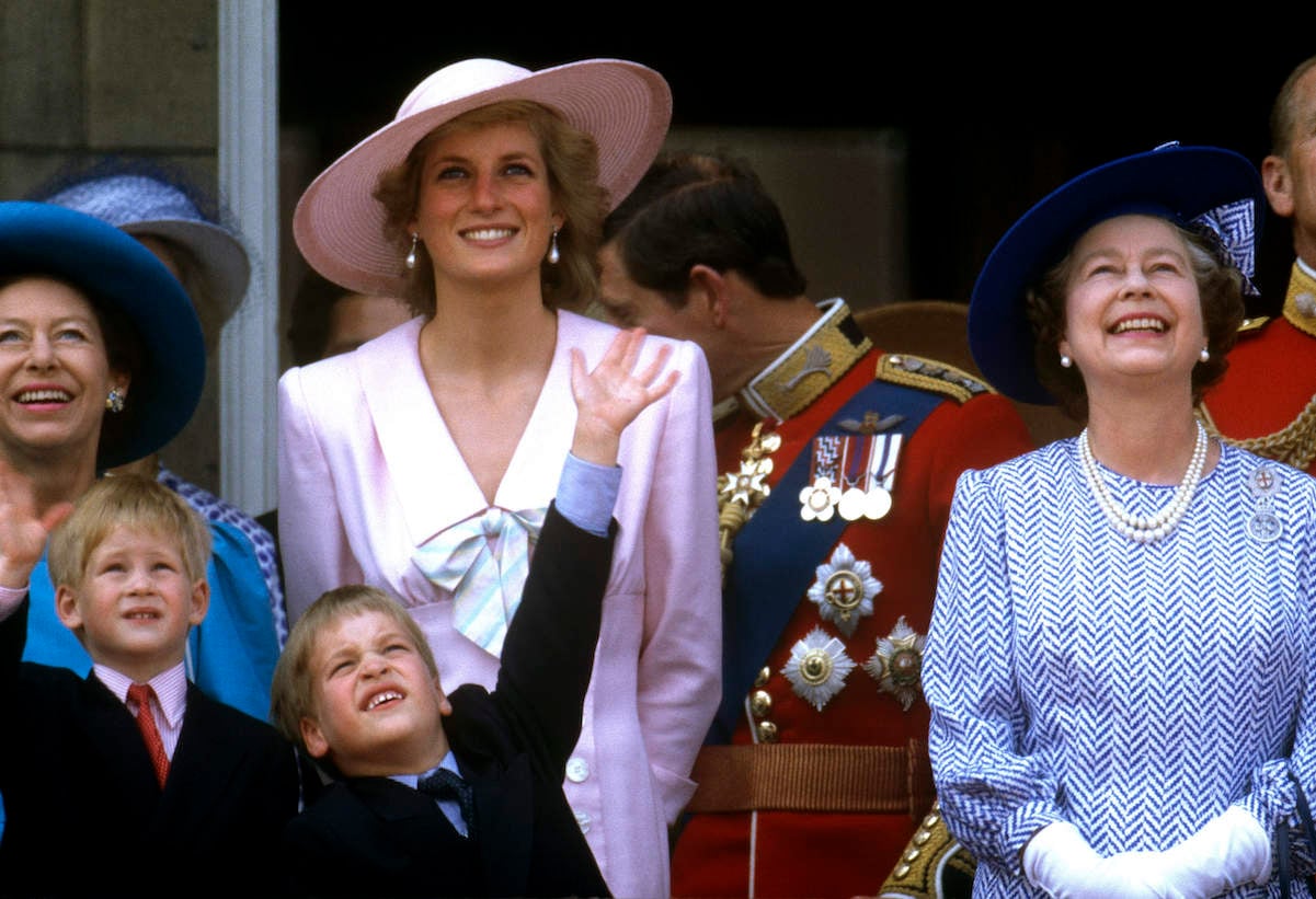 Princess Diana with her two sons and Queen Elizabeth (right)