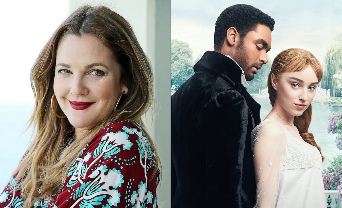 Drew Barrymore (L), and Régé-Jean Page and Phoebe Dynevor in key art from 'Bridgerton' (R) | Tim Hunter/Newspix via Getty Images/Liam Daniel/Netflix