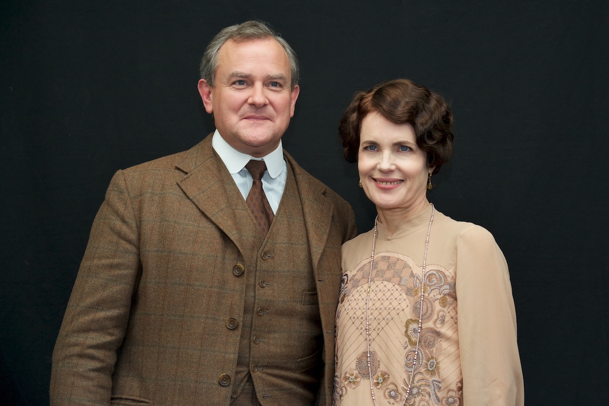 Hugh Bonneville and Elizabeth McGovern on the "Downton Abbey" set at Highclere Castle on February 16, 2015 in Newbury, England.  
