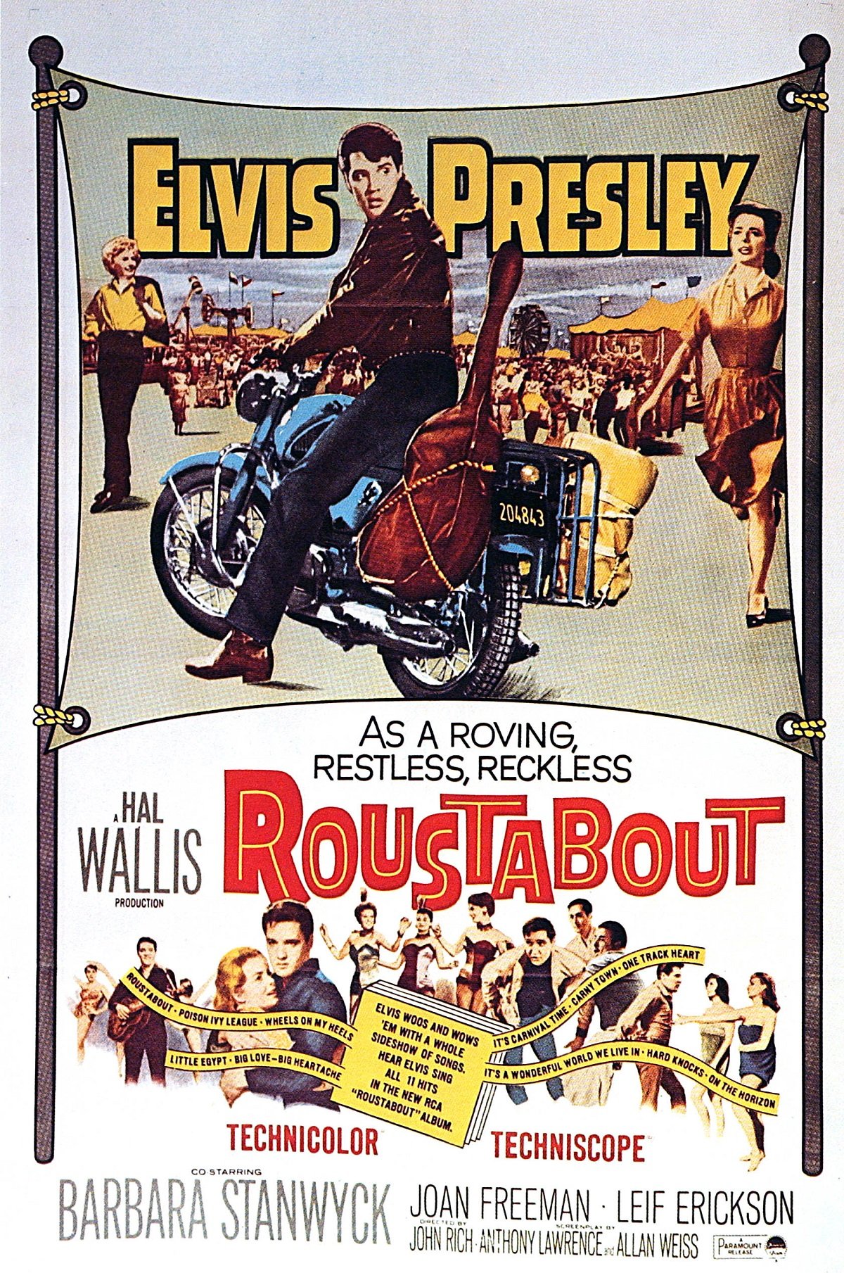 Film poster for 'Roustabout' with Elvis Presley