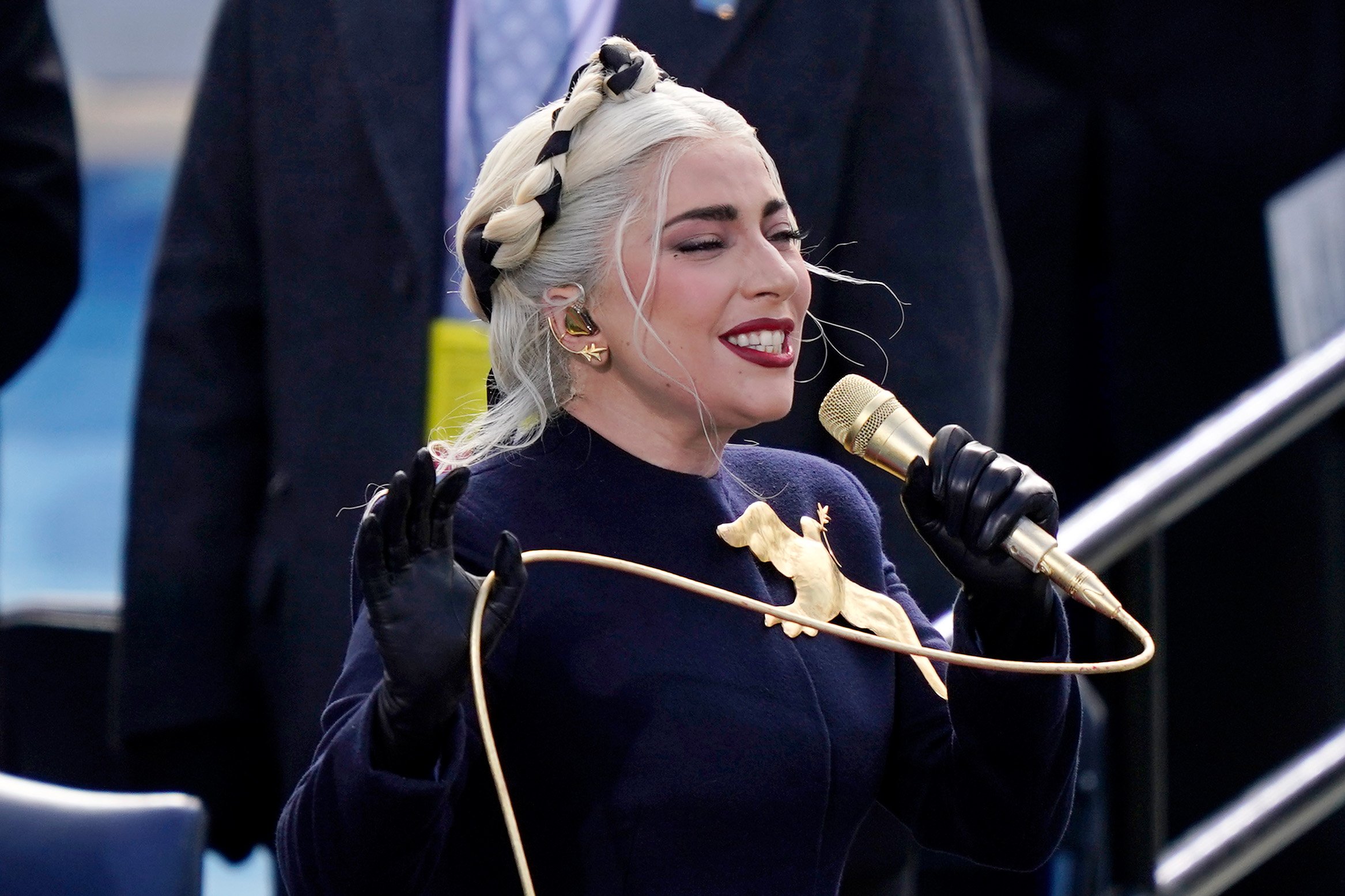 Lady Gaga sings the National Anthem at the inauguration of U.S. President-elect Joe Biden on the West Front of the U.S. Capitol on January 20, 2021 in Washington, DC. During today's inauguration ceremony Joe Biden becomes the 46th president of the United States. (Photo by Drew Angerer/Getty Images)