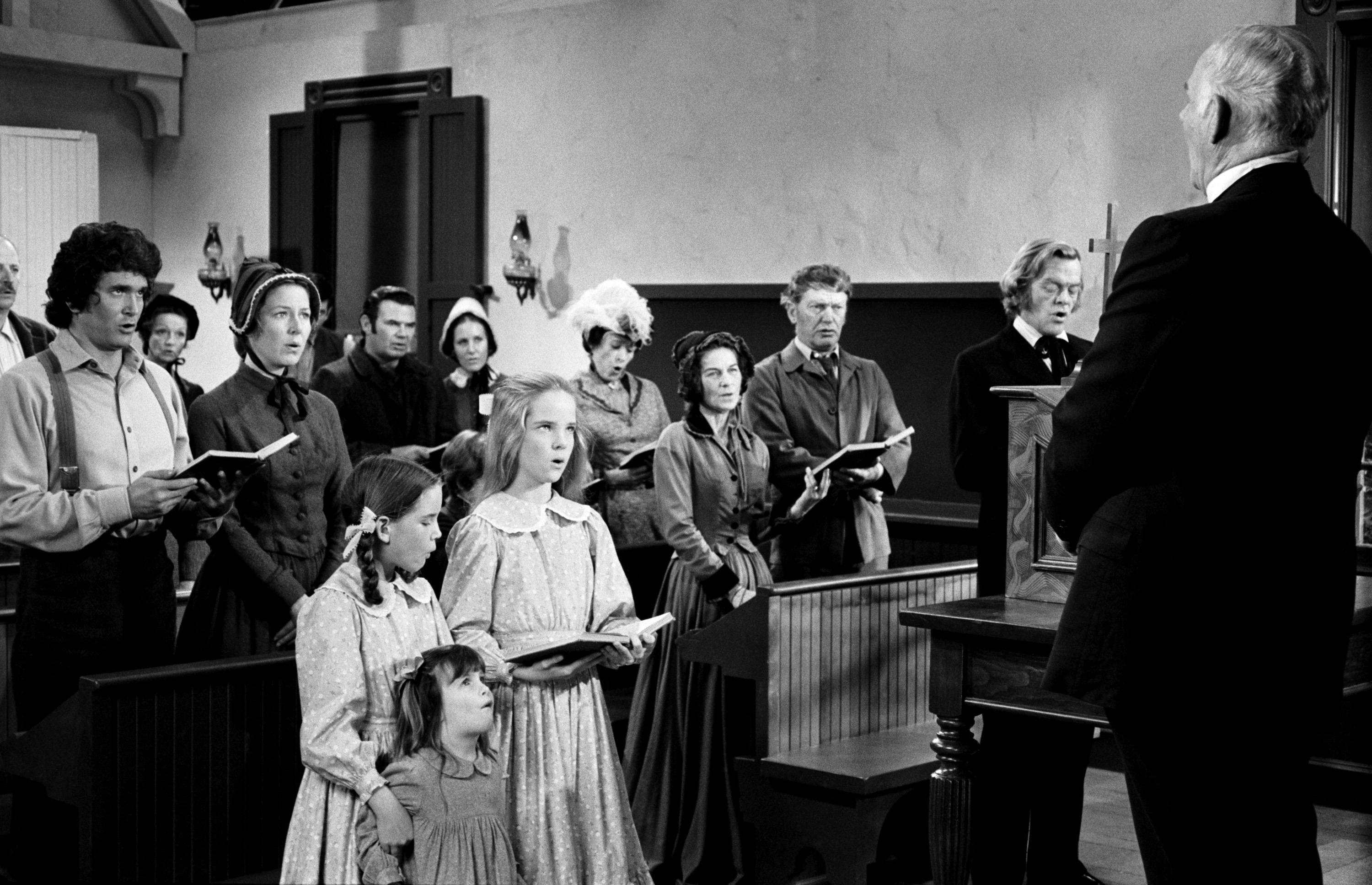 The Ingalls in a church scene in 'Little House on the Prairie'