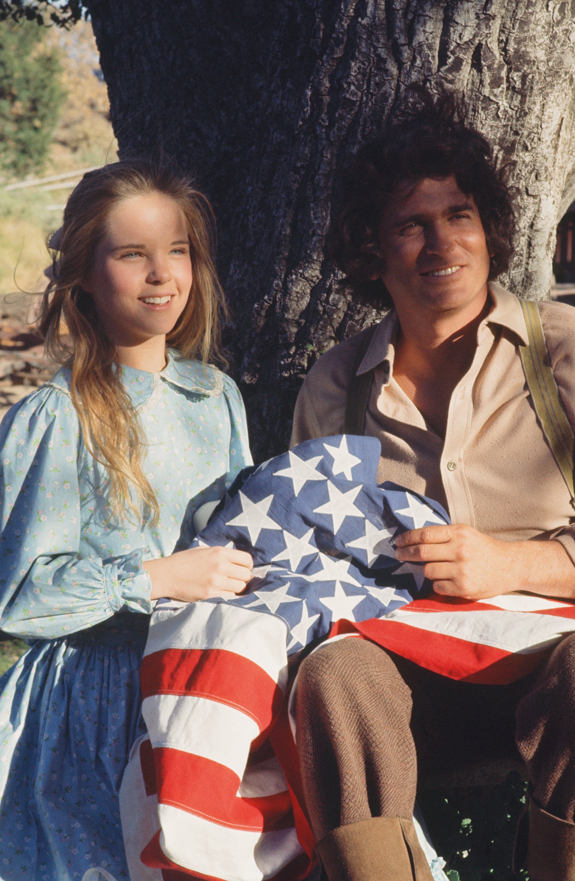 Michael Landon, right, and Melissa Sue Anderson in a scene from 'Little House on the Prairie', 1976