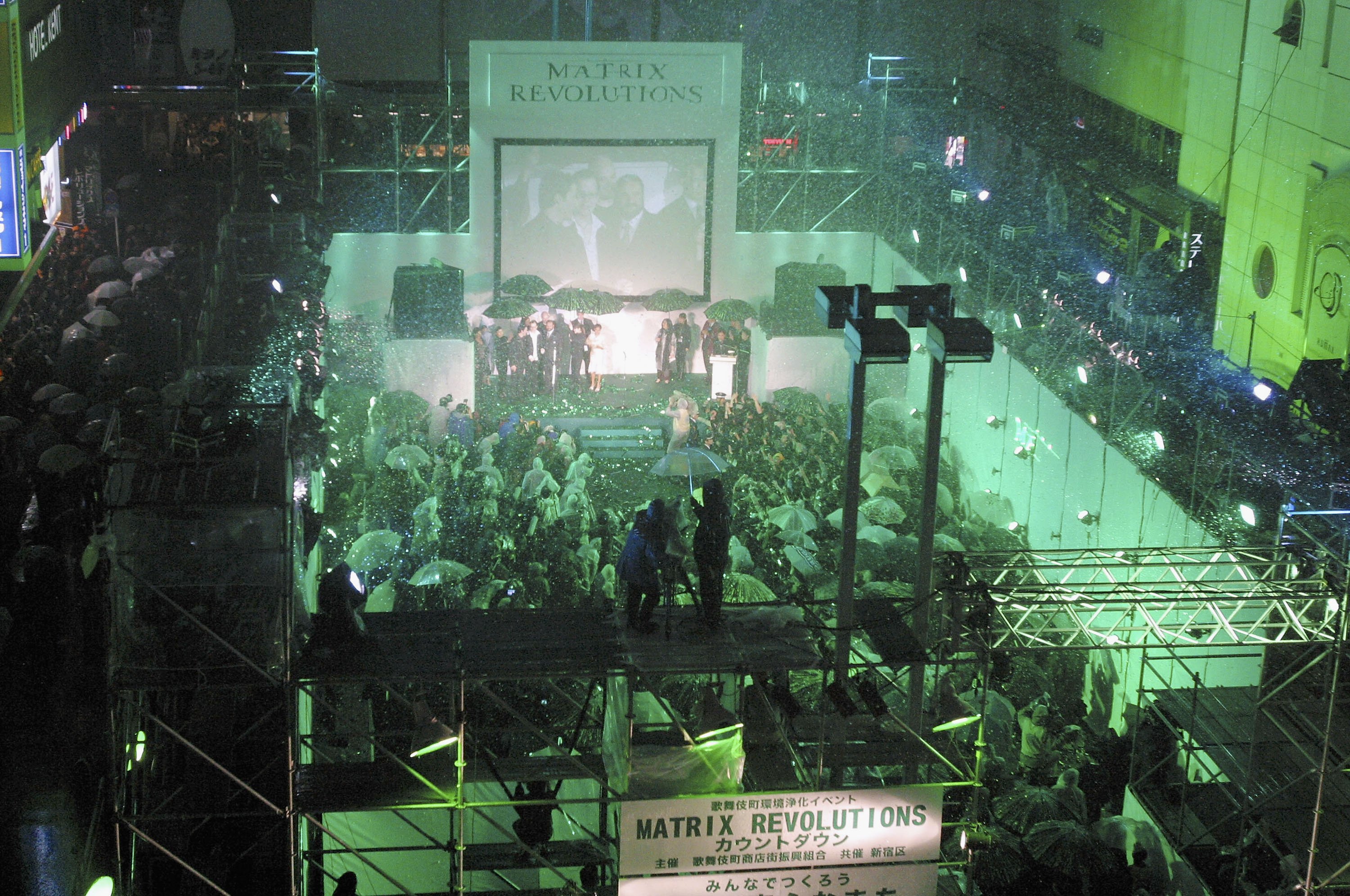 The Matrix trilogy crew, including Keanu Reeves, actress Jada Pinkett Smith, producer Joel Silver, designer Geofrey Darrow and others attend the count down to the opening of 'The Matrix Revolutions.'