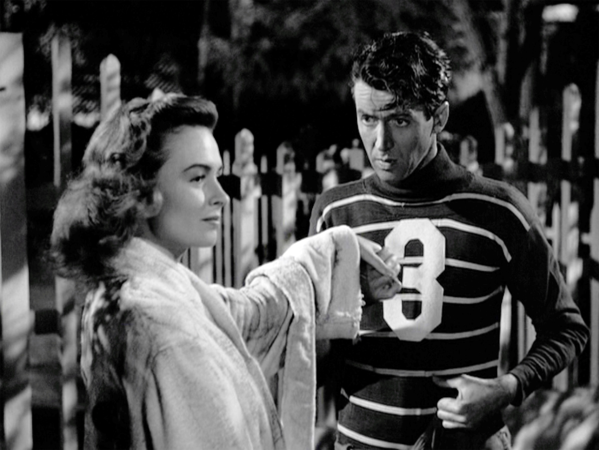 Donna Reed as Mary Hatch and James Stewart as George Bailey. in 'It's a Wonderful Life'
