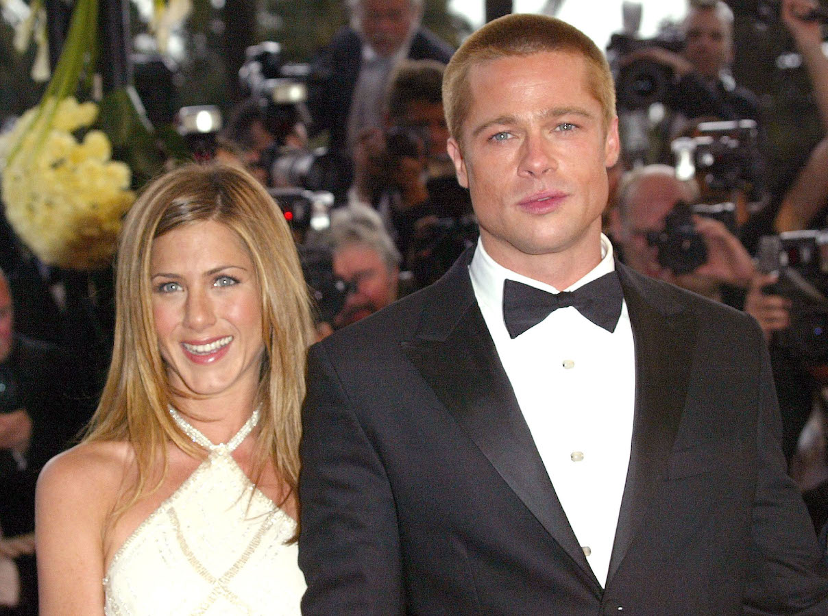 Jennifer Aniston and Brad Pitt attend the 2004 Cannes Film Festival premiere of 'Troy'