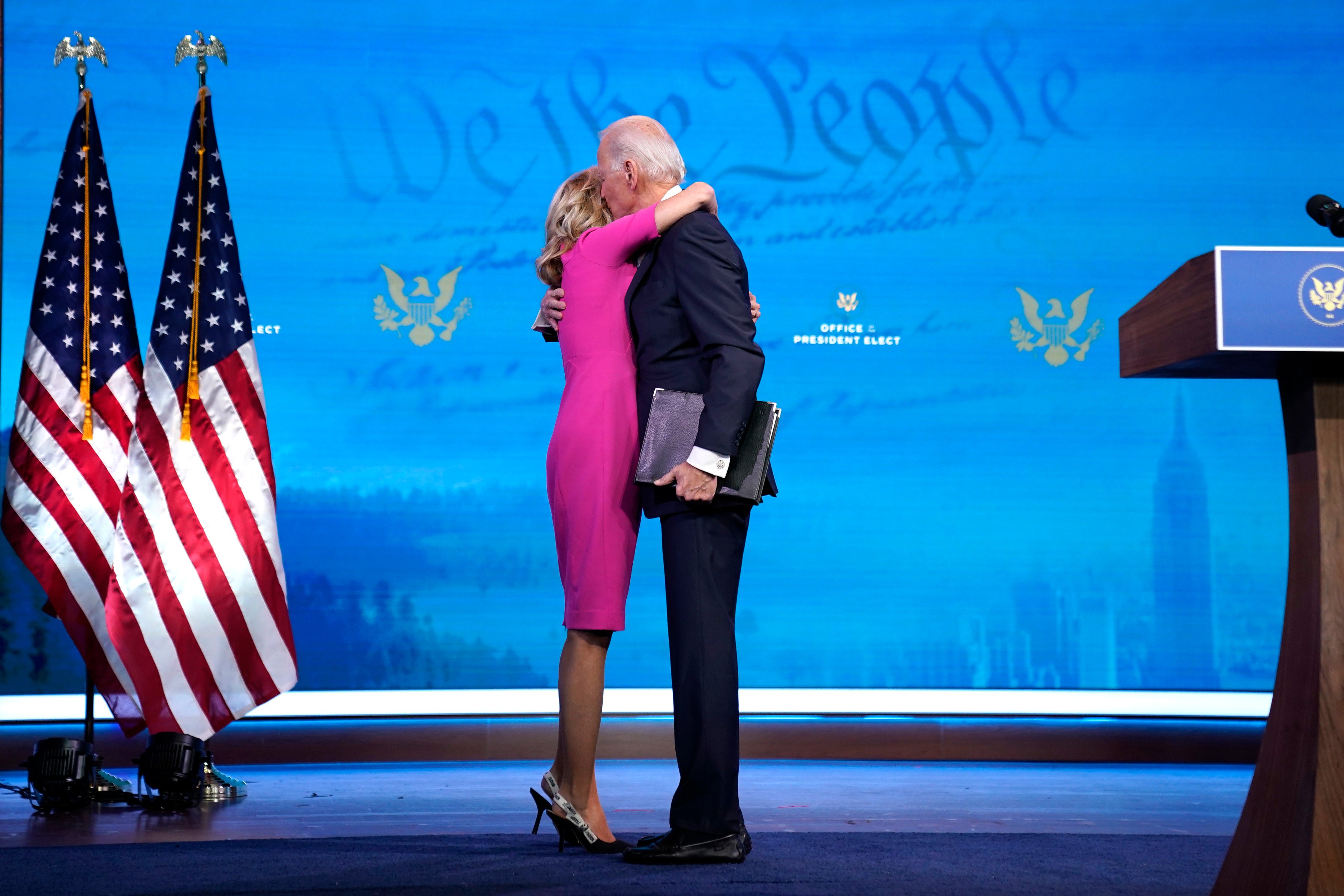 Jill and Joe Biden embrace. | Drew Angerer/Getty Images