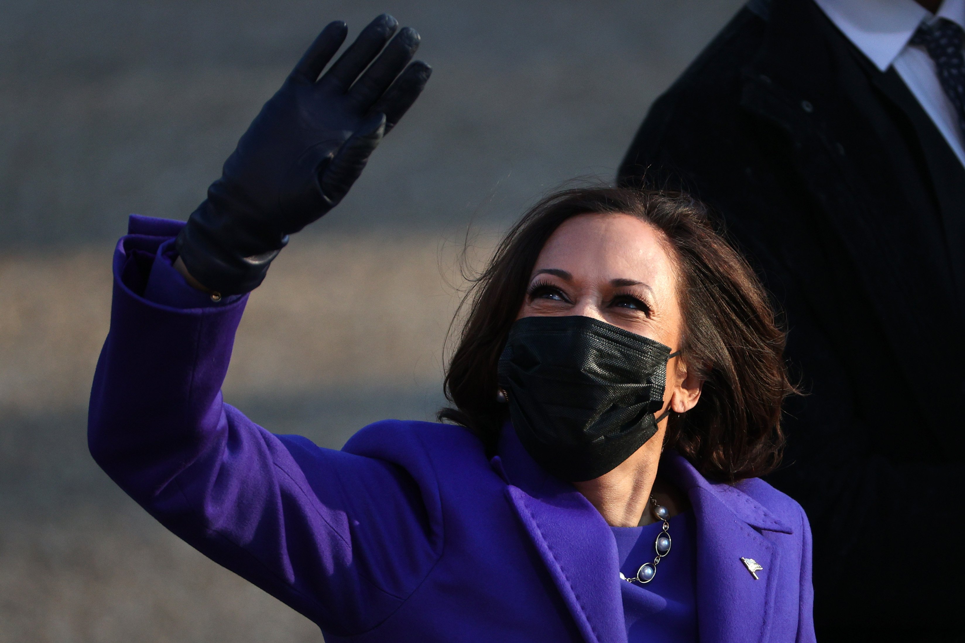 U.S. Vice President Kamala Harris walks the abbreviated parade route after U.S. President Joe Biden's inauguration