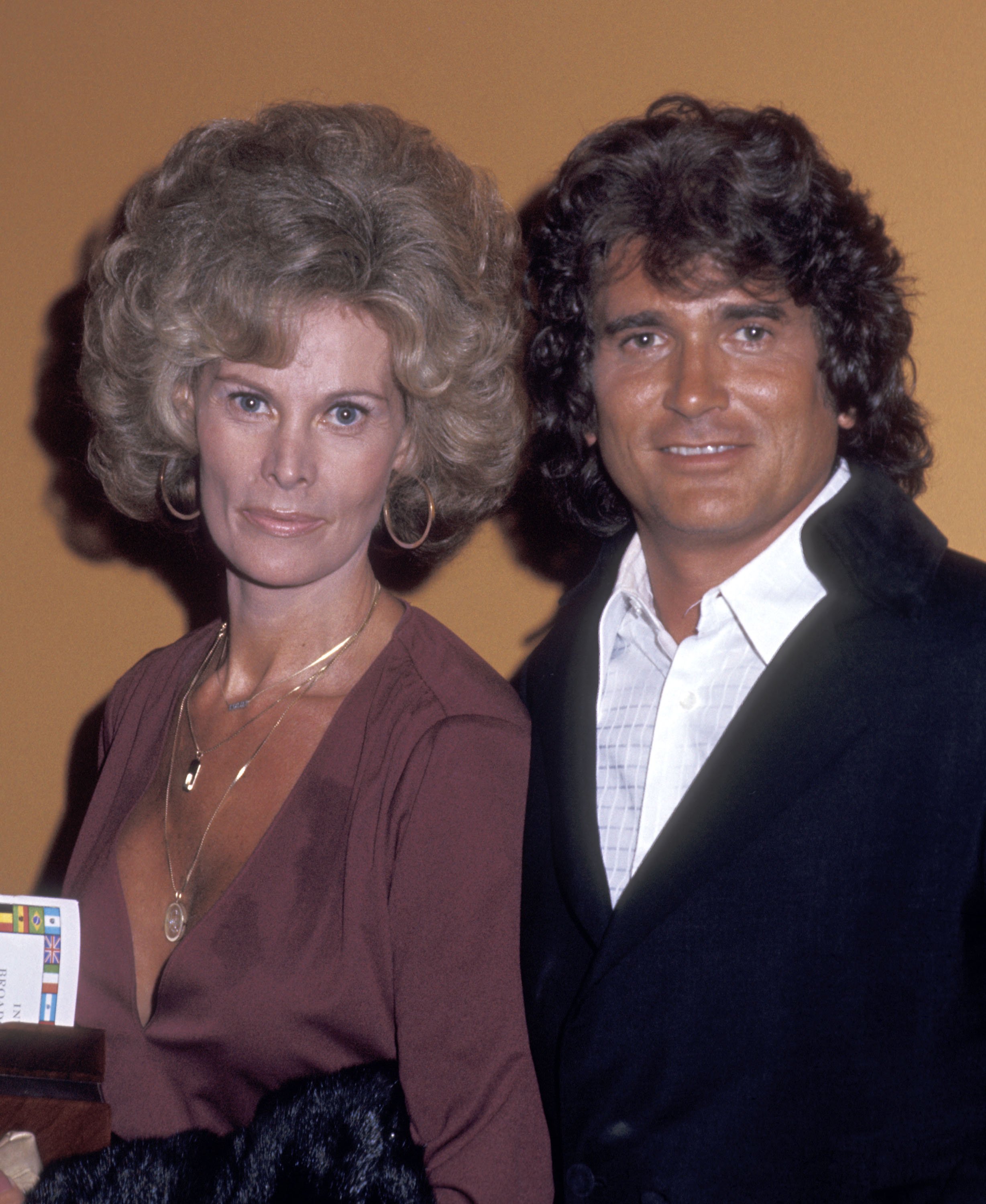 Michael Landon and wife Lynn Noe attend the Hollywood Radio and Television Society's 16th Annual International Broadcasting Awards on March 4, 1976 at Century Plaza Hotel in Los Angeles, California