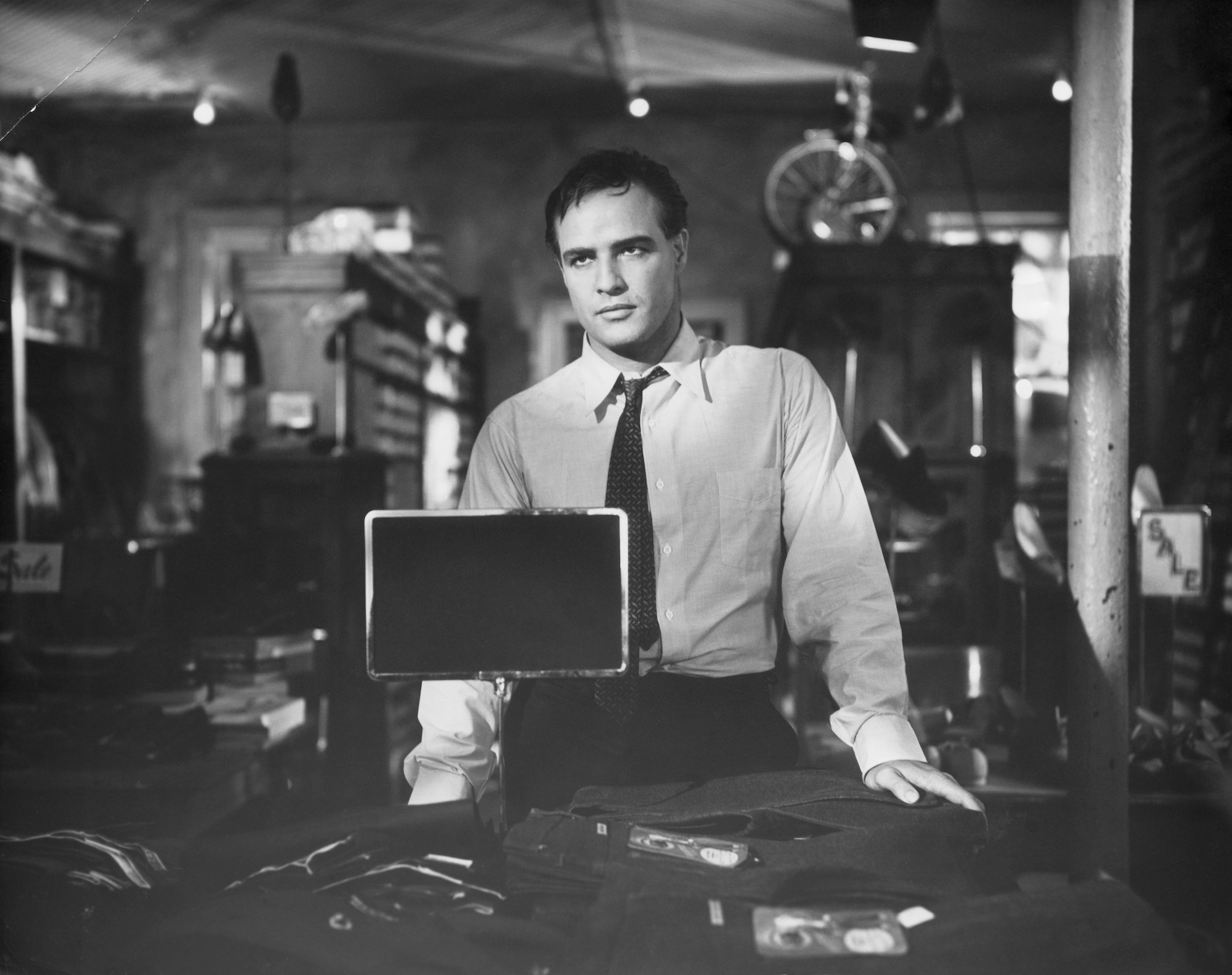 Marlon Brando, not smiling, in 'The Fugitive Kid'