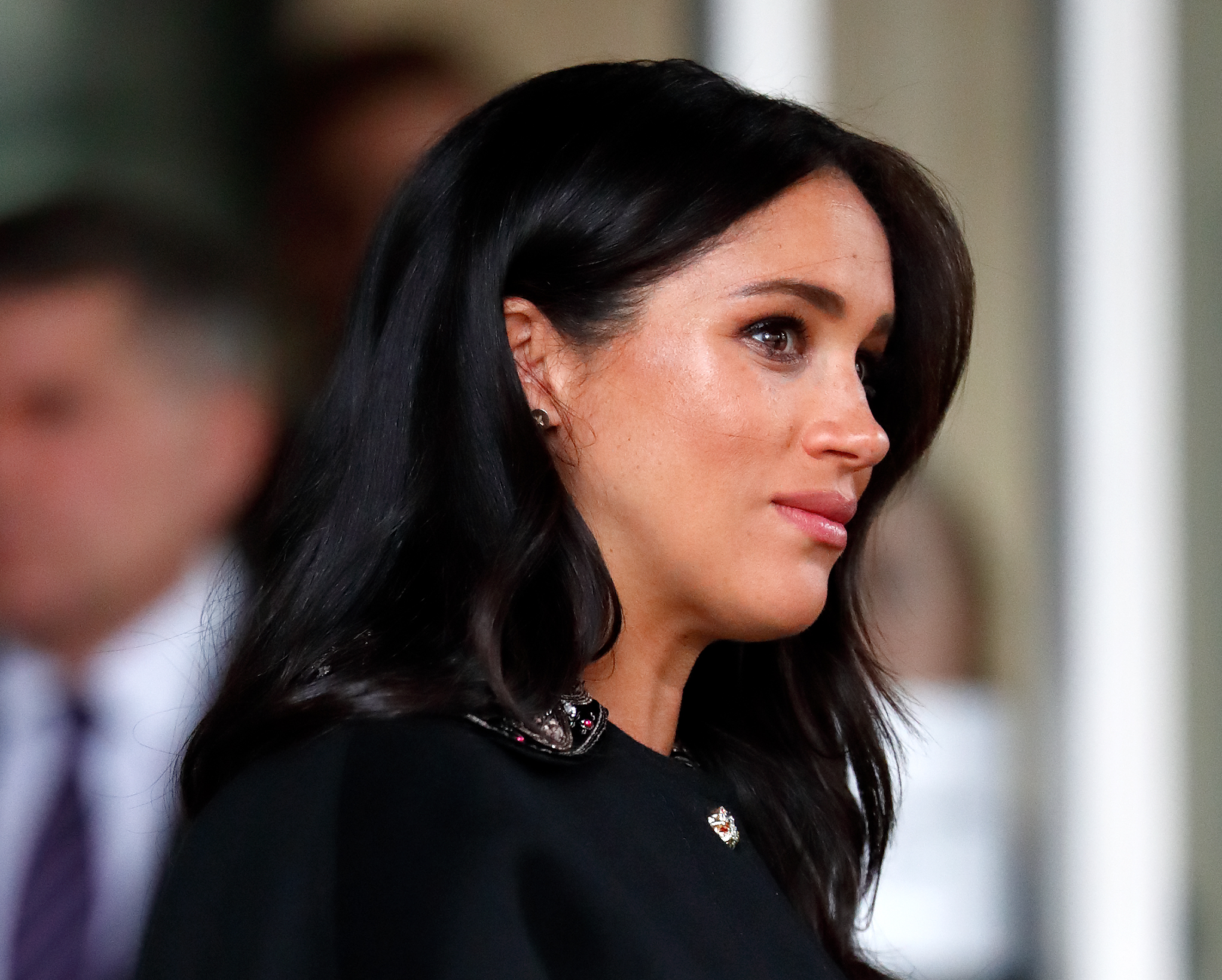 Meghan Markle seen from the side