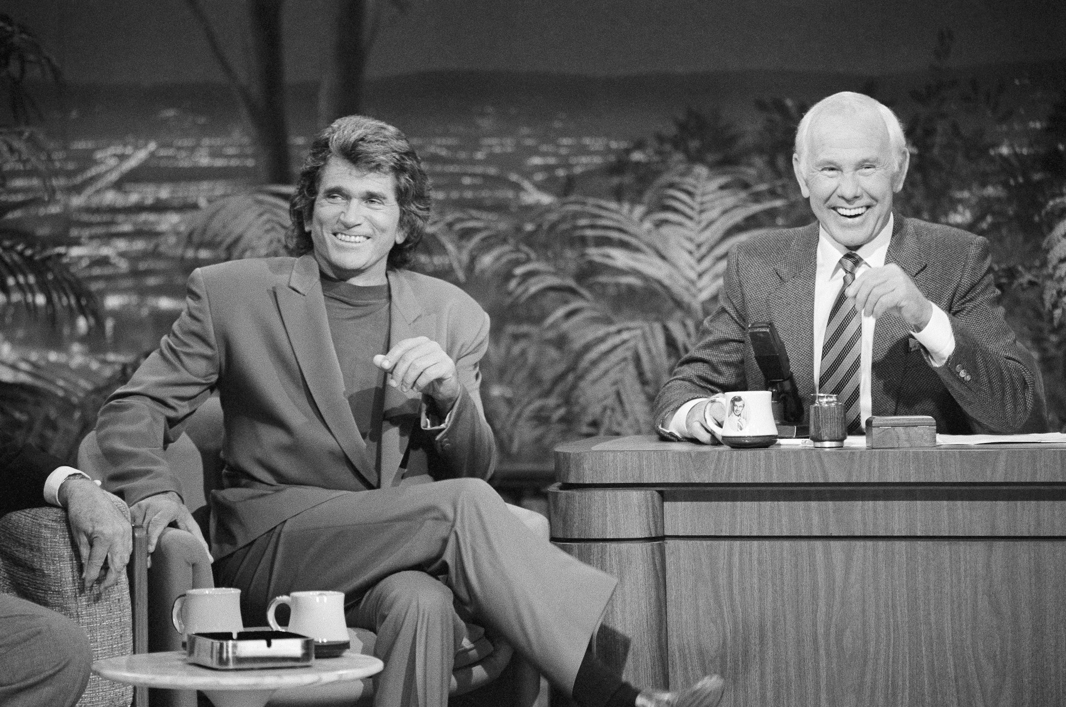 Michael Landon during an interview with host Johnny Carson