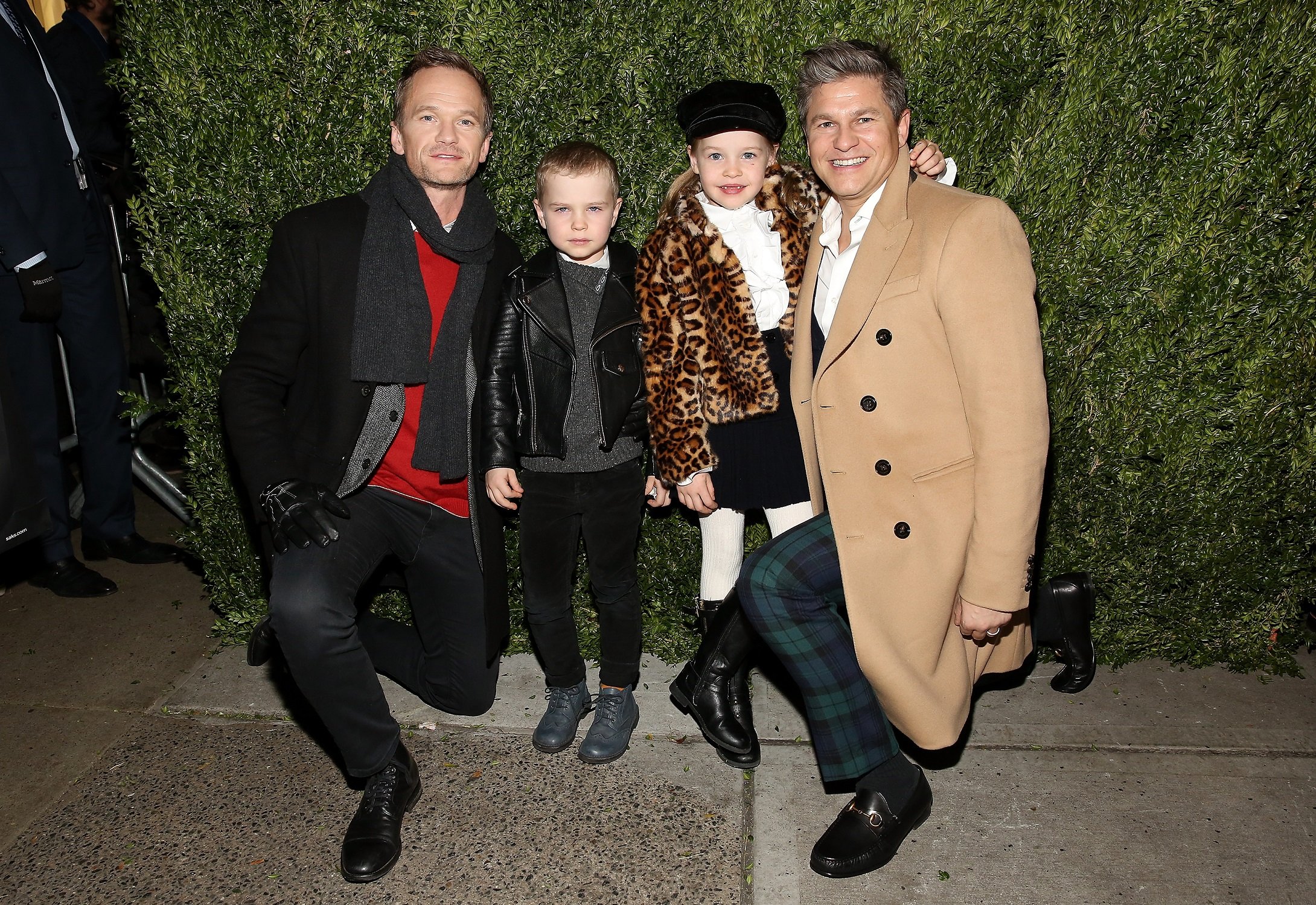 Neil Patrick Harris, Gideon Scott Burtka-Harris, Harper Grace Burtka-Harris, and David Burtka attend the 2017 Saks Fifth Avenue Holiday Window Unveiling And Light Show at Saks Fifth Avenue
