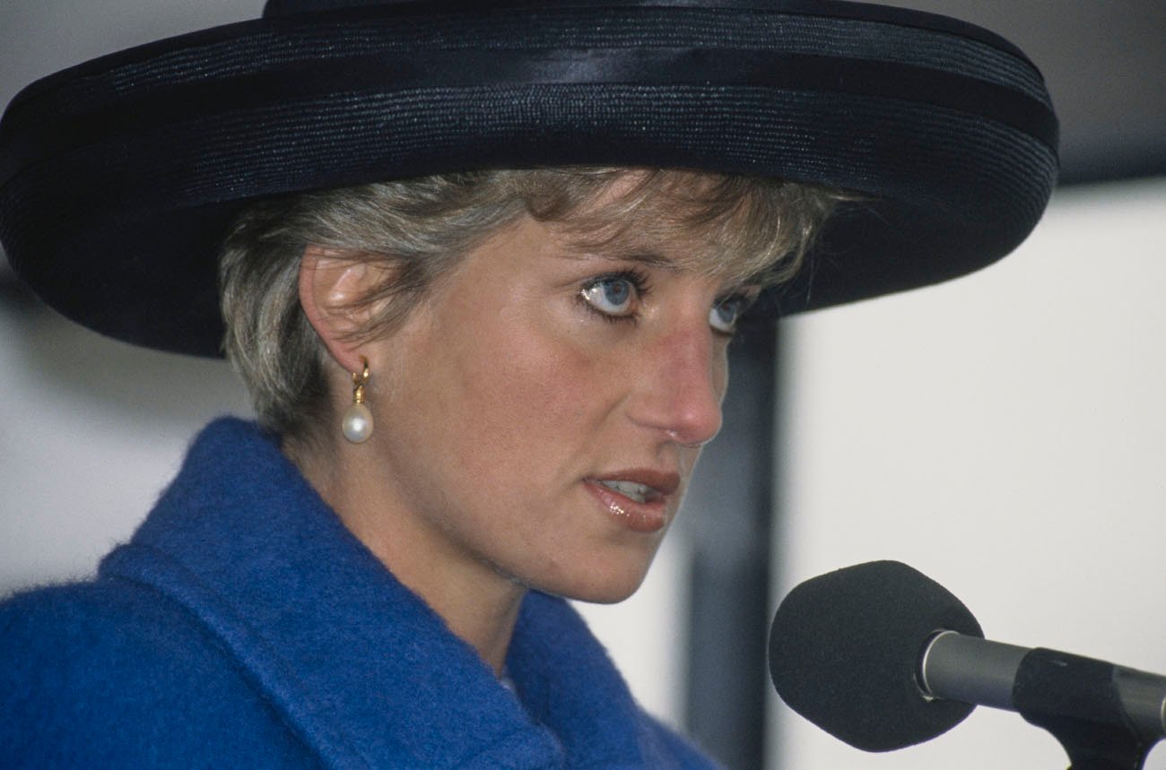 Princess Diana talking into microphone