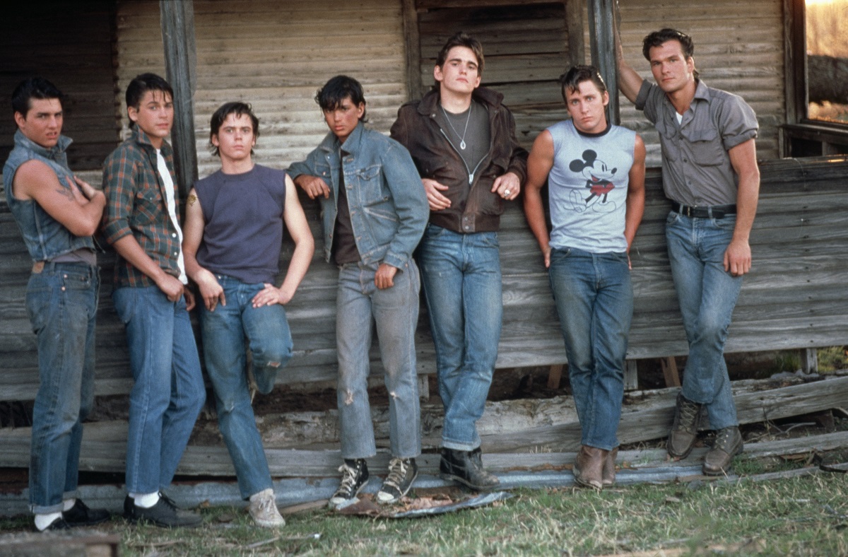 Tom Cruise, Rob Lowe, C. Thomas Howell, Ralph Macchio, Matt Dillon, Emilio Estevez and Patrick Swayze on the set of 'The Outsiders'