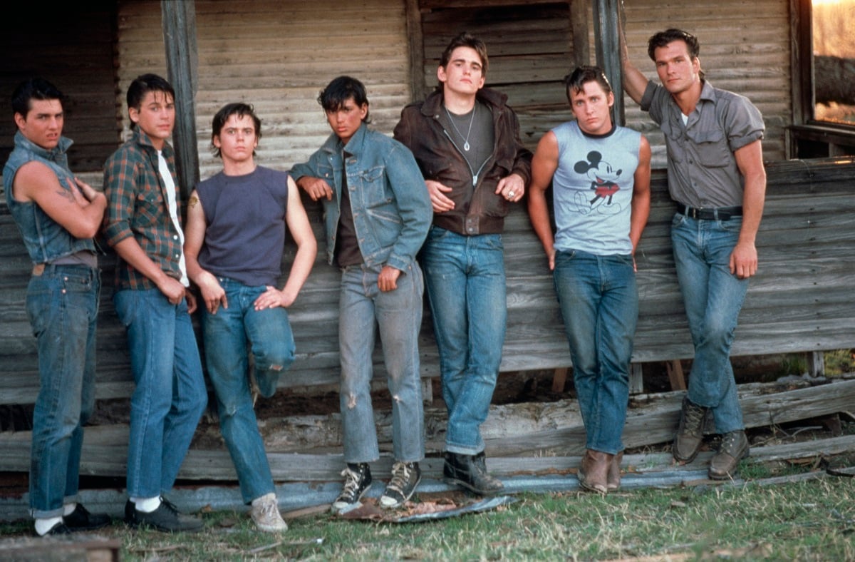 Tom Cruise, Rob Lowe, C. Thomas Howell, Ralph Macchio, Matt Dillon, Emilio Estevez and Patrick Swayze on the set of 'The Outsiders'