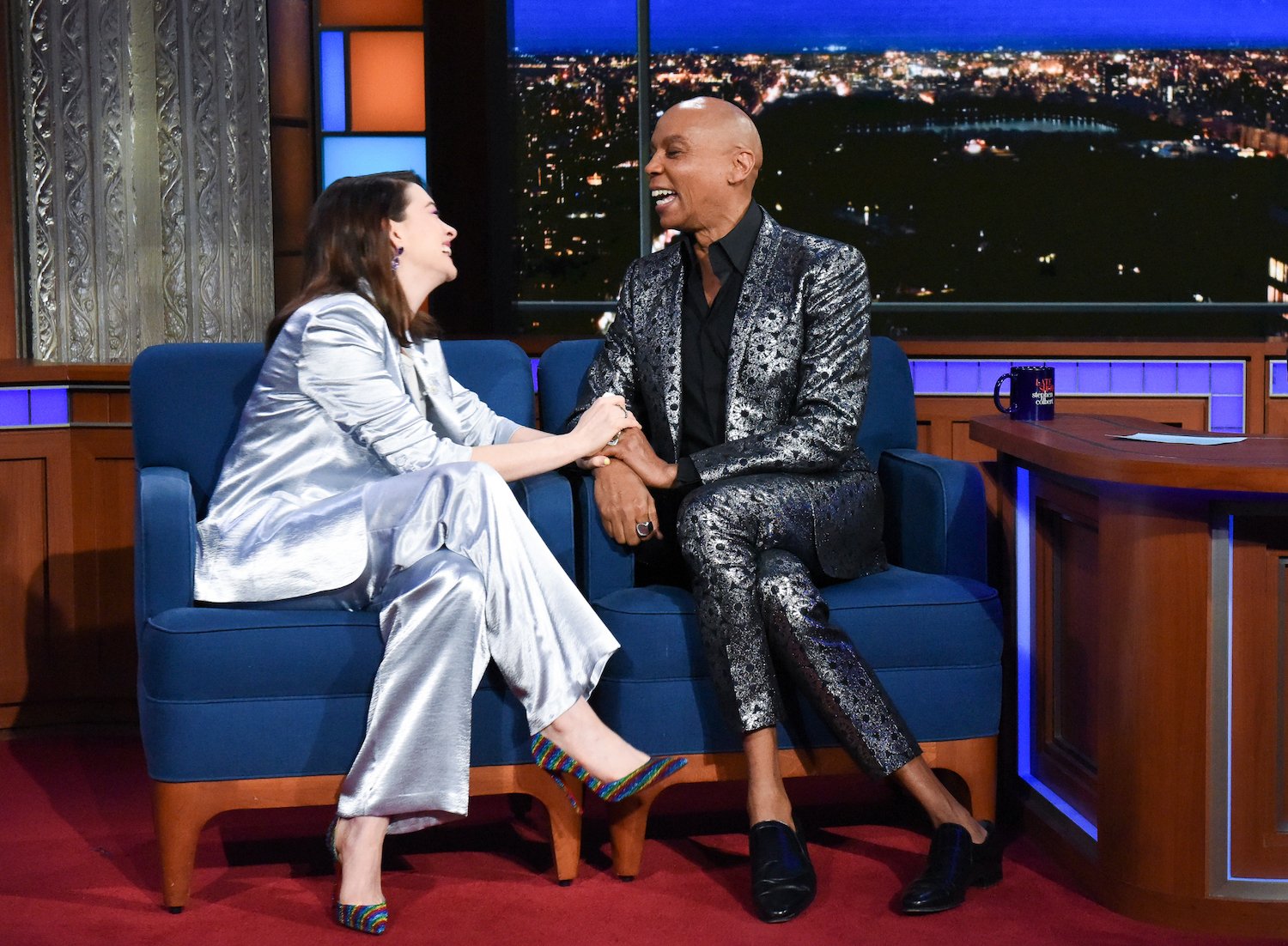 'The Late Show with Stephen Colbert' guests Anne Hathaway and RuPaul Charles