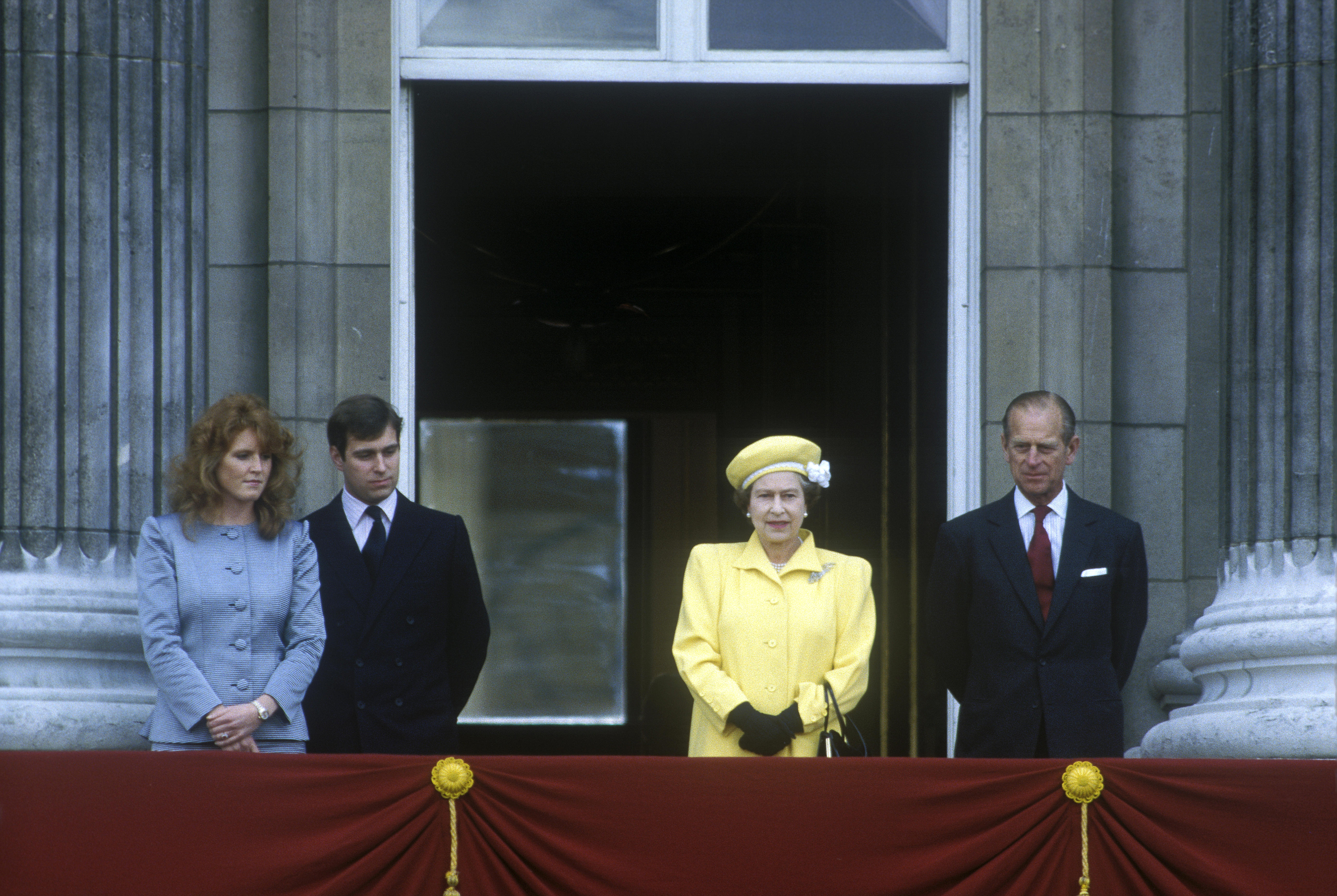 Sarah Ferguson, Prince Andrew, Queen Elizabeth II, and Prince Philip