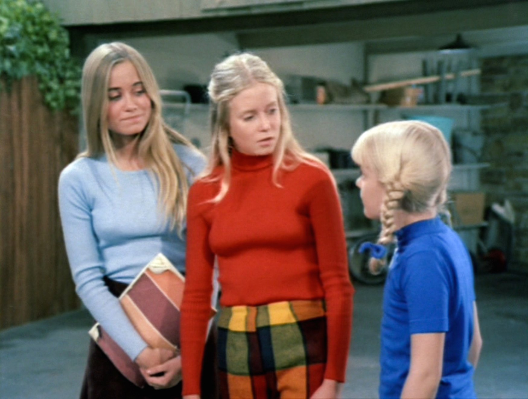 Maureen McCormick as Marcia Brady, Eve Plumb as Jan Brady, and Susan Olsen as Cindy Brady in 'The Brady Bunch'