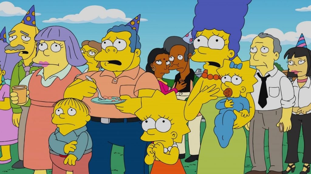 Lisa, Marge and Maggie Simpsons in the town of Springfield
