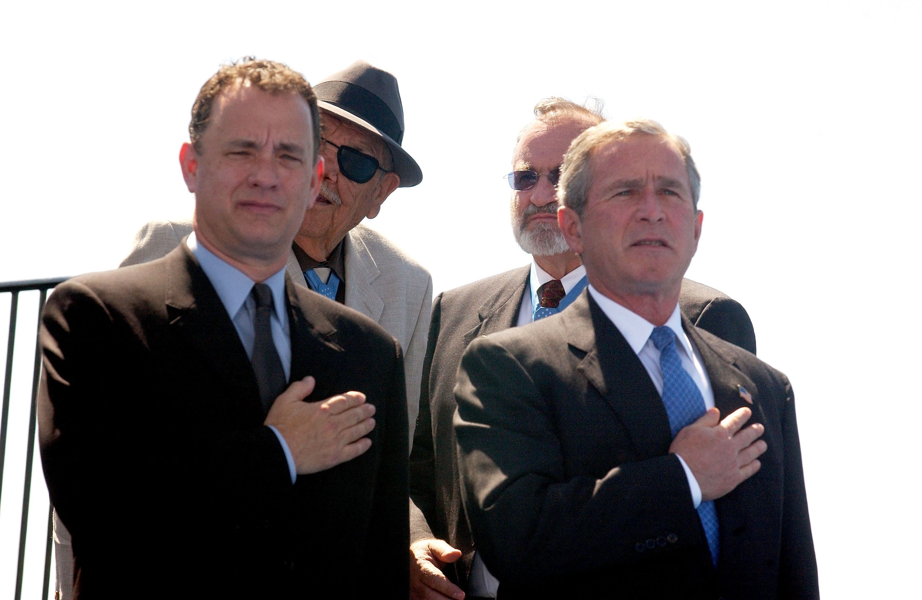 Actor Tom Hanks and U.S. President George W. Bush