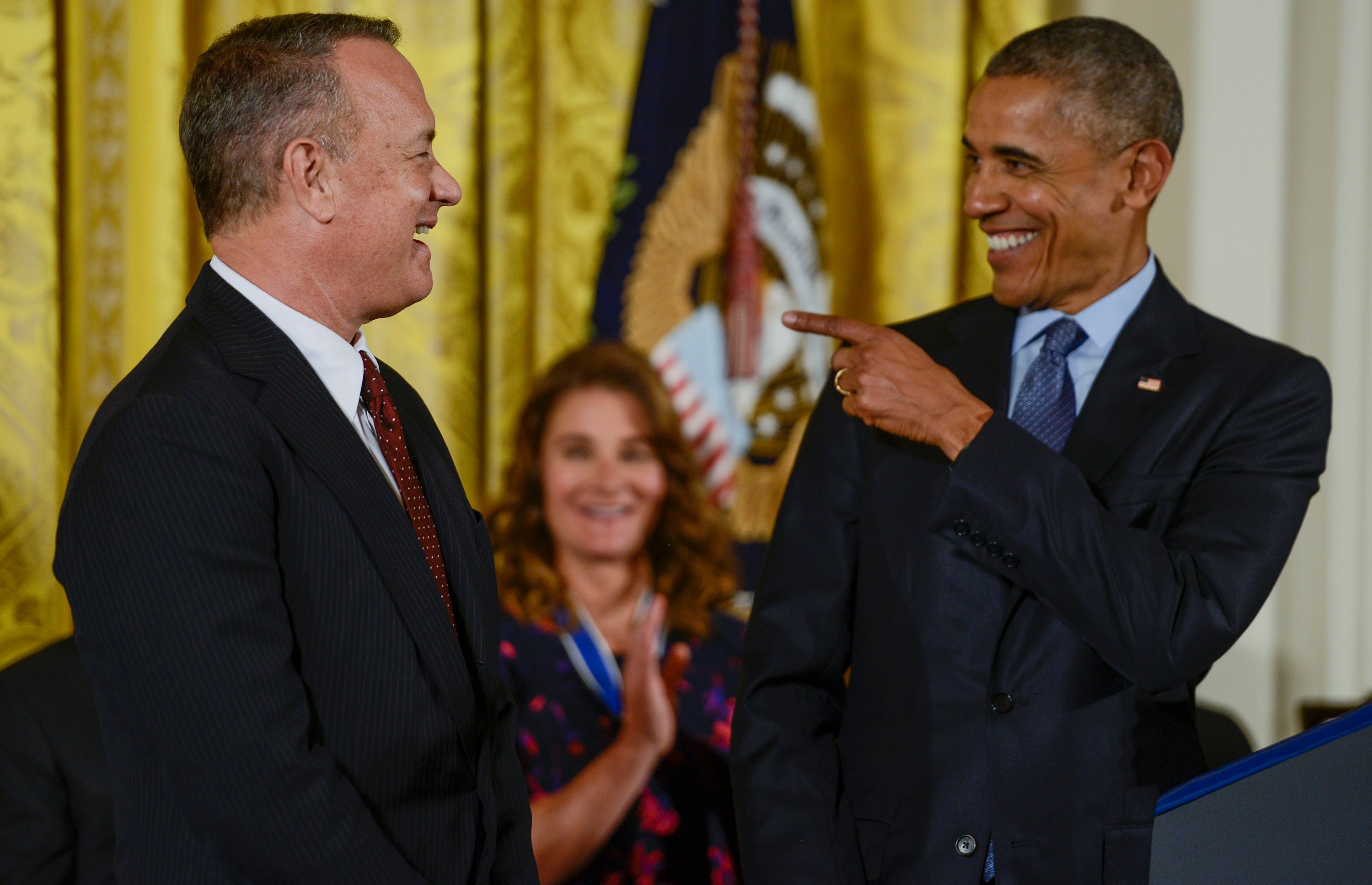 President Barack Obama presents Tom Hanks with the 2016 Presidential Medal Of Freedom