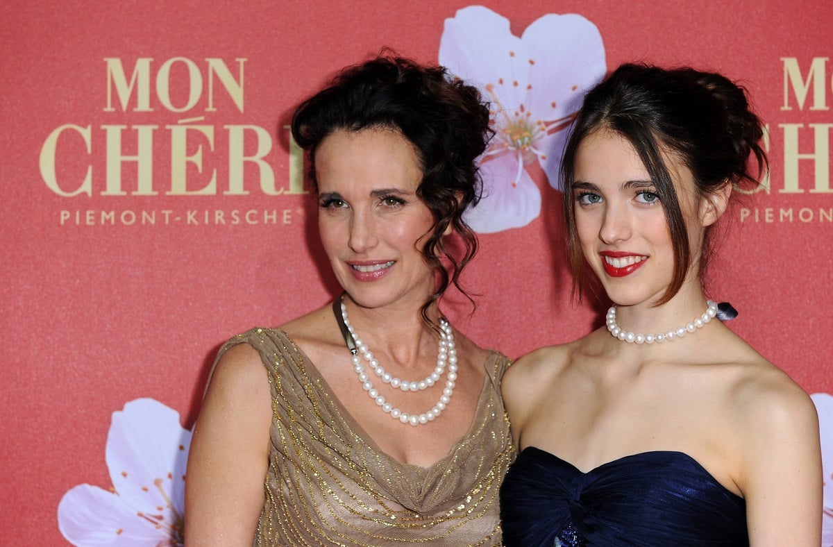 Andie MacDowell and Margaret Qualley attend the 'Mon Cheri Barbara Day' Charity event at on December 3, 2011, in Munich, Germany. 