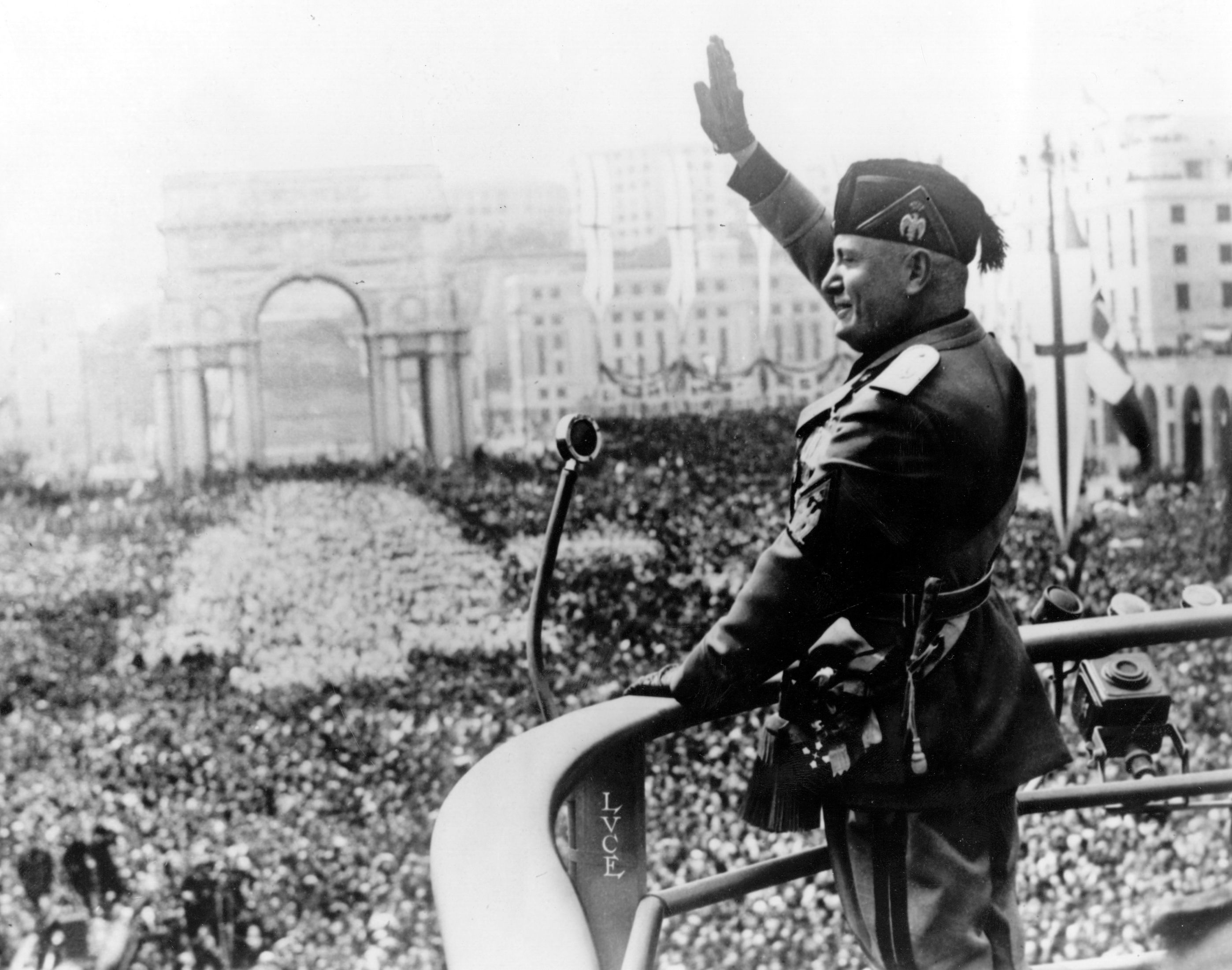 Benito Mussolini on a balcony