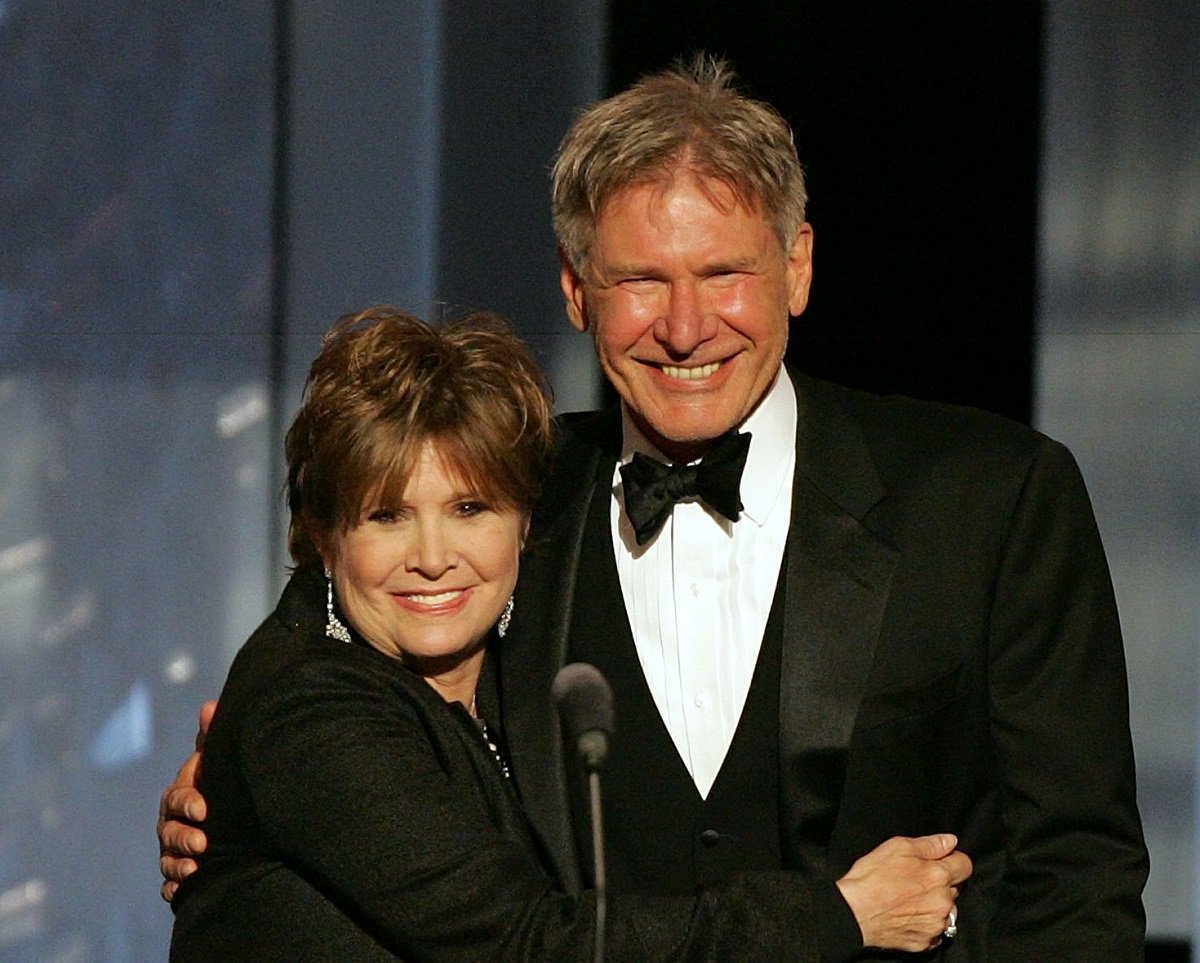 Carrie Fisher and Harrison Ford on June 9, 2005 in Hollywood, California.