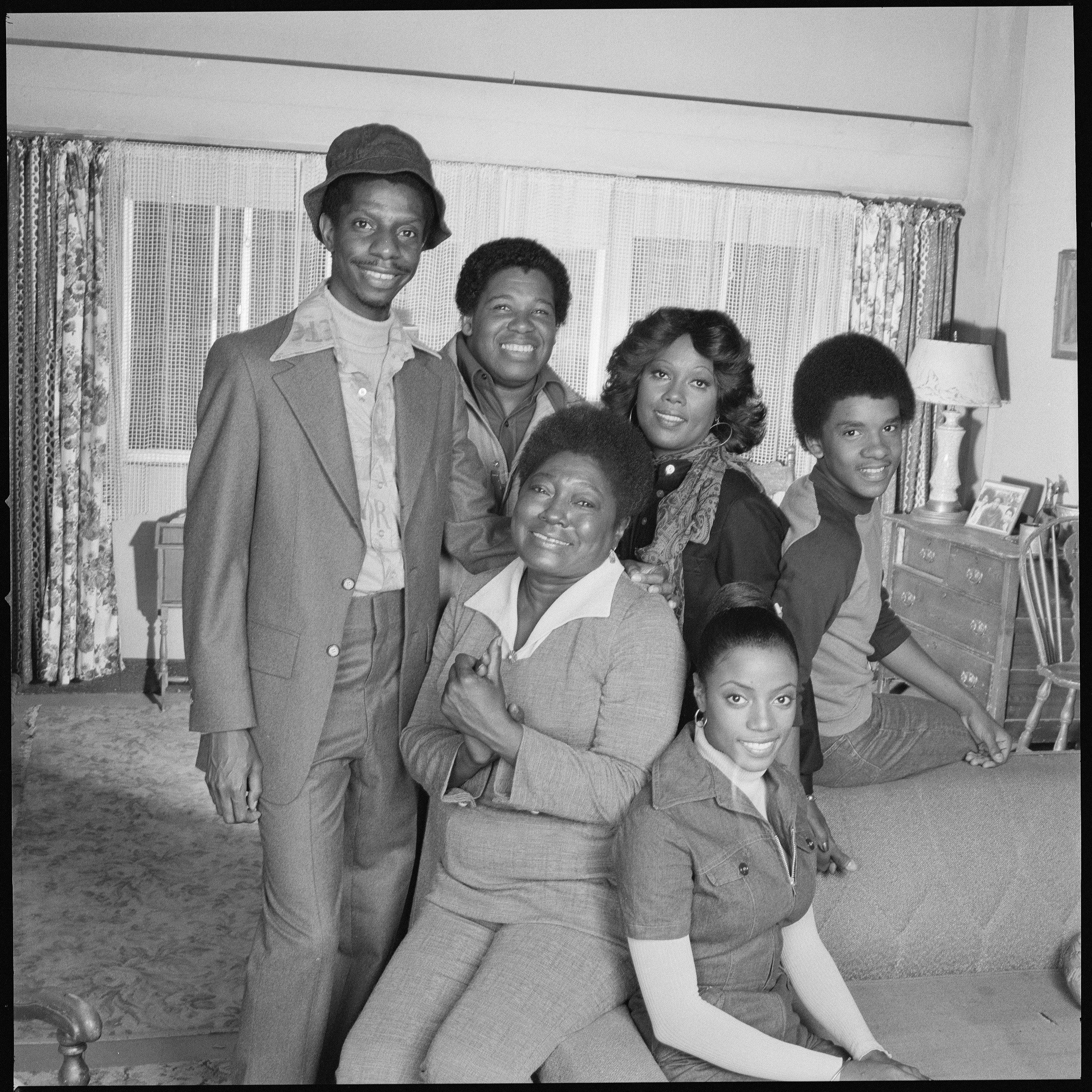 Esther Rolle and BernNadette Stanis; back row, from left, Jimmie Walker, Johnny Brown, Ja'net DuBois, and Ralph Carter on 'Good Times'