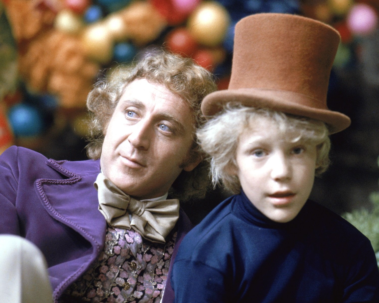 Gene Wilder as Willy Wonka and Peter Ostrum as Charlie Bucket on the set of the fantasy film Willy Wonka & the Chocolate Factory