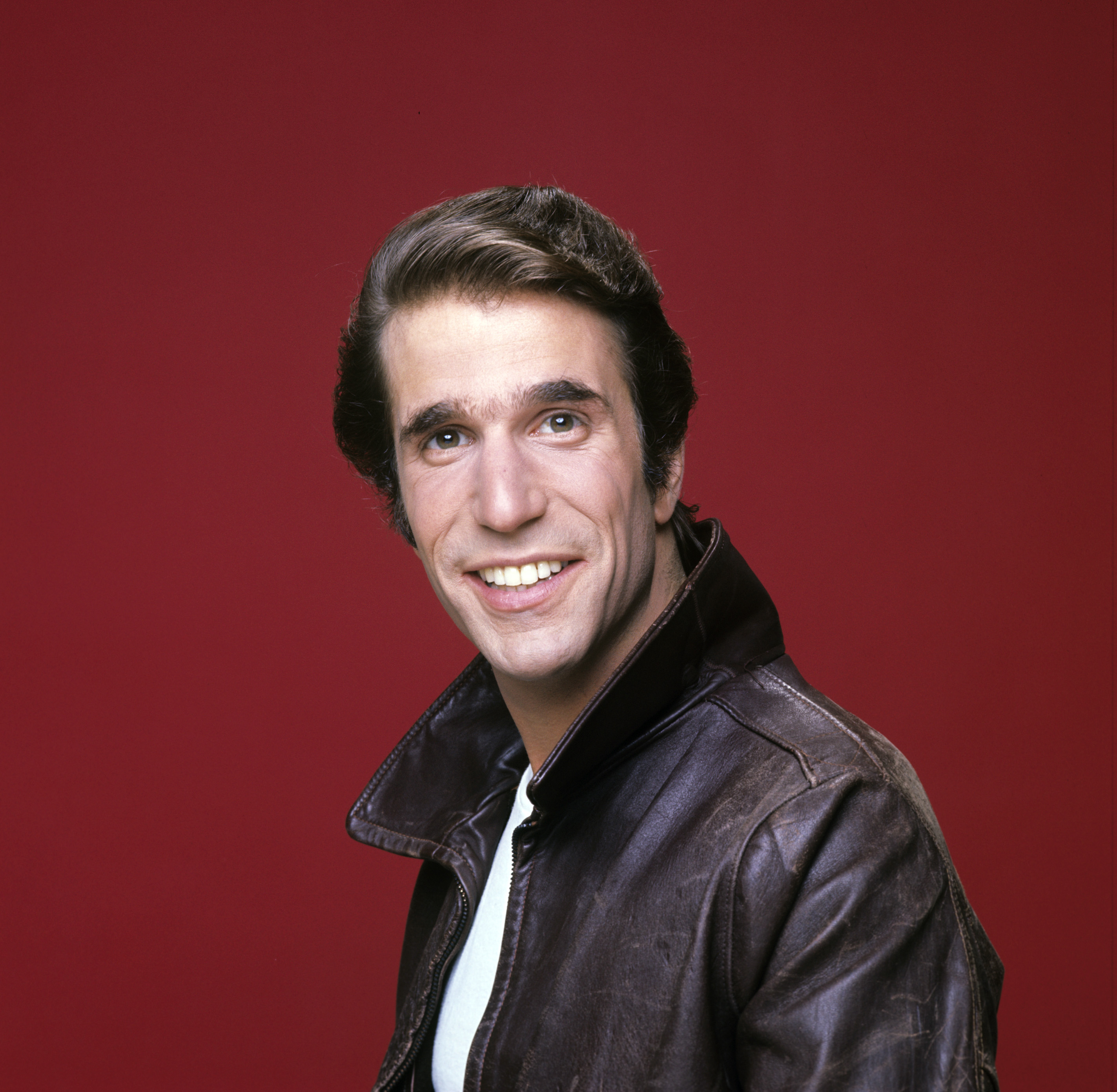 Harry Winkler of Happy Days in a leather jacket in a promo image. He turned down Grease.