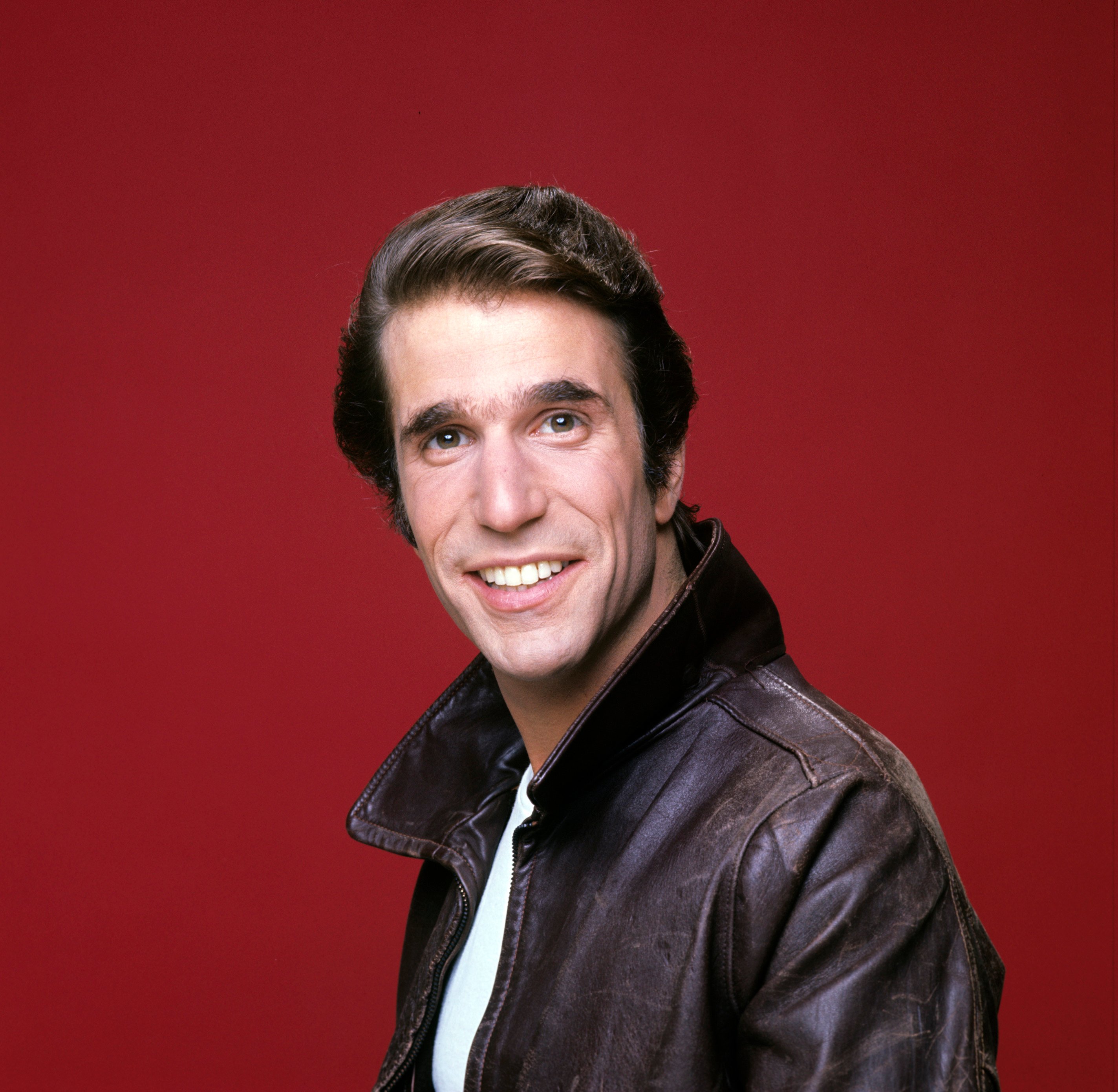 Harry Winkler of Happy Days in a leather jacket in a promo image. He turned down Grease.