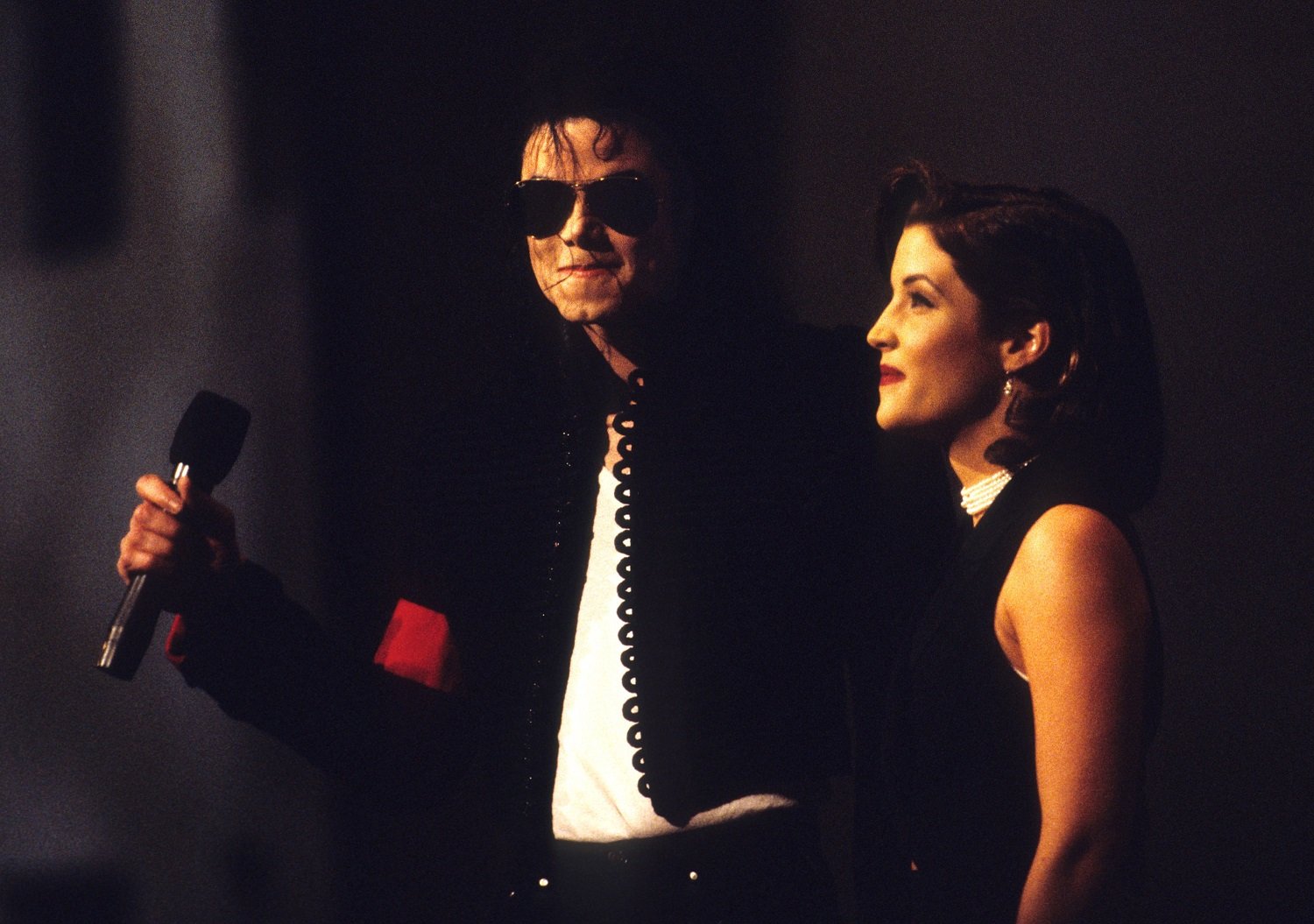 Michael Jackson on stage with Lisa Marie Presley