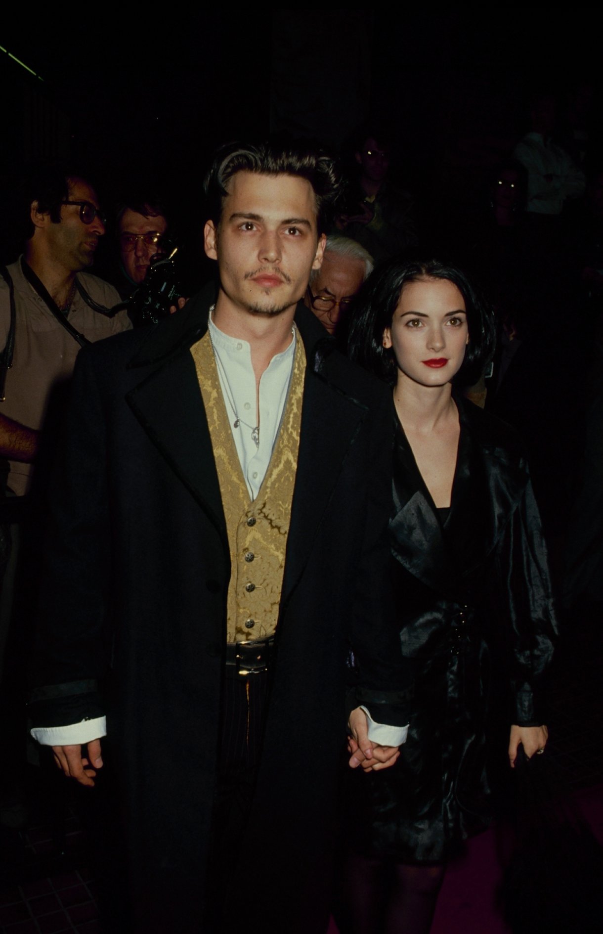 Winona Ryder with her boyfriend, actor Johnny Depp, circa 1990