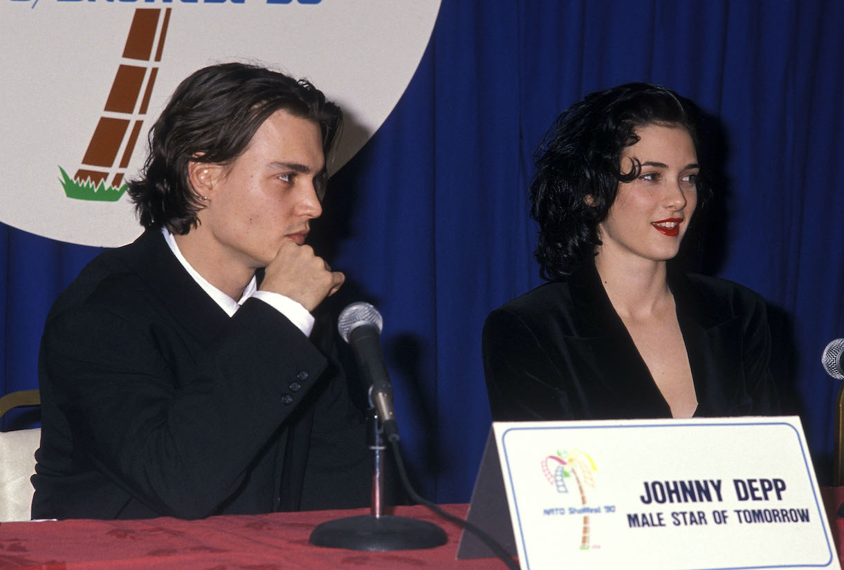 Johnny Depp and Winona Ryder attend the 1990 NATO/ShoWest Convention