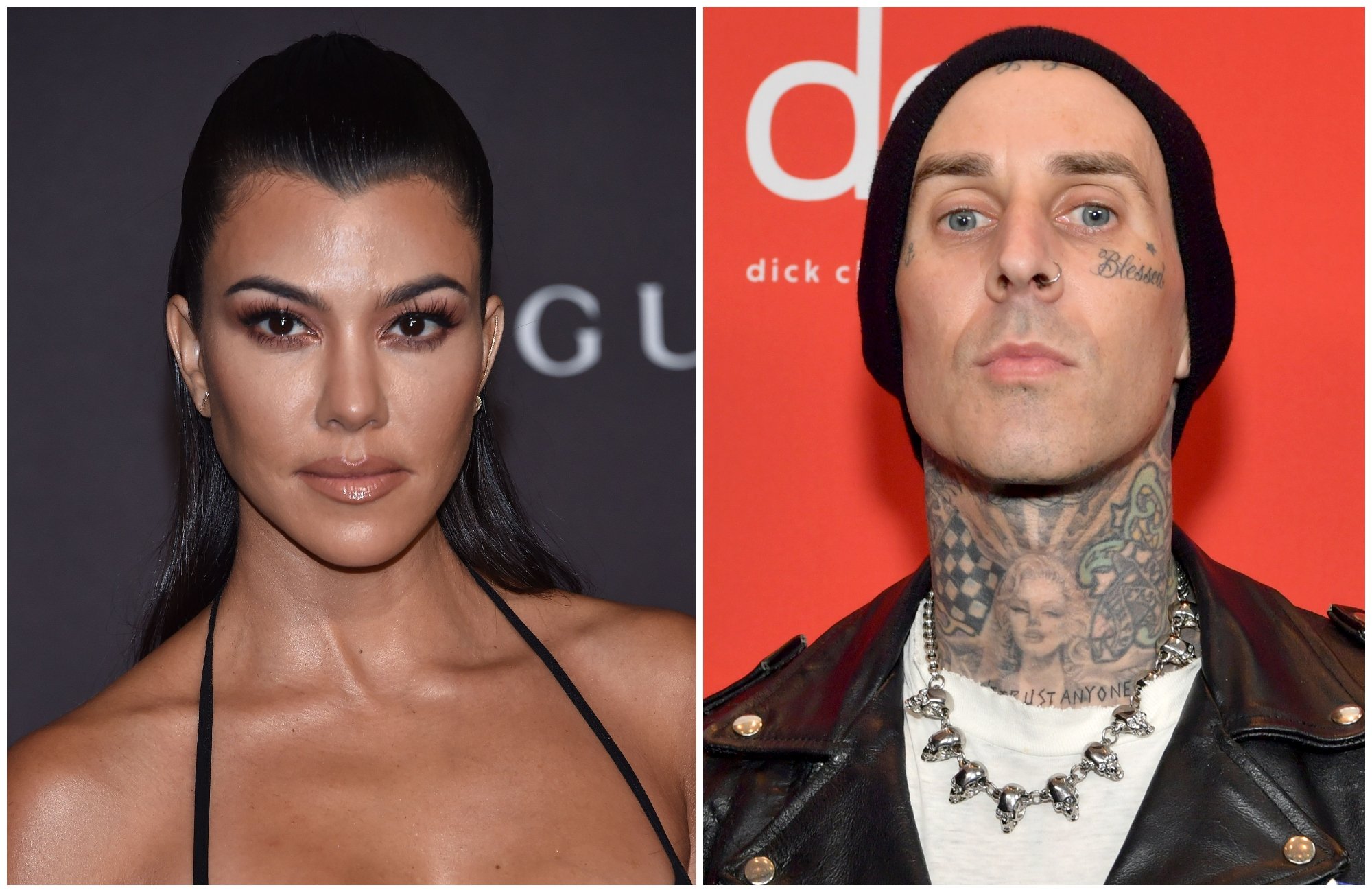 composite image of Kourtney Kardashian and Travis Barker