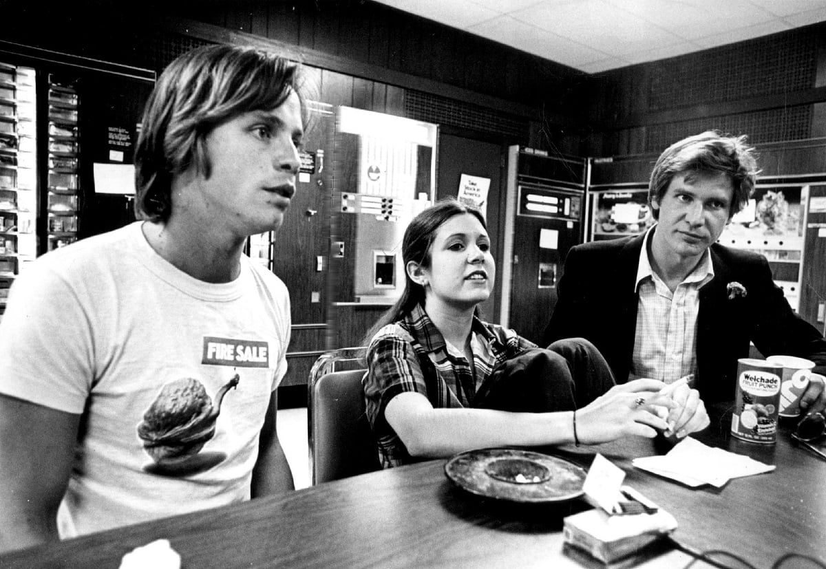 (L-R): Mark Hamill, Carrie Fisher, and Harrison Ford