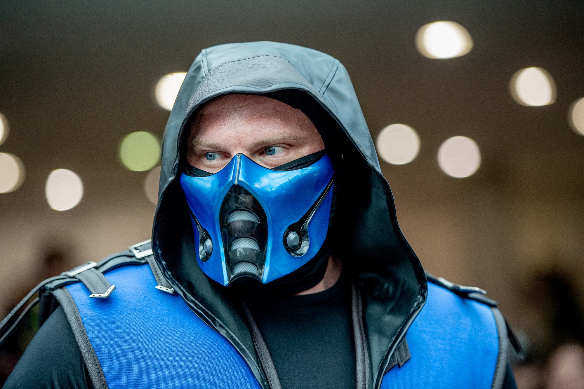 A fan cosplays as Sub-Zero from Mortal Kombat