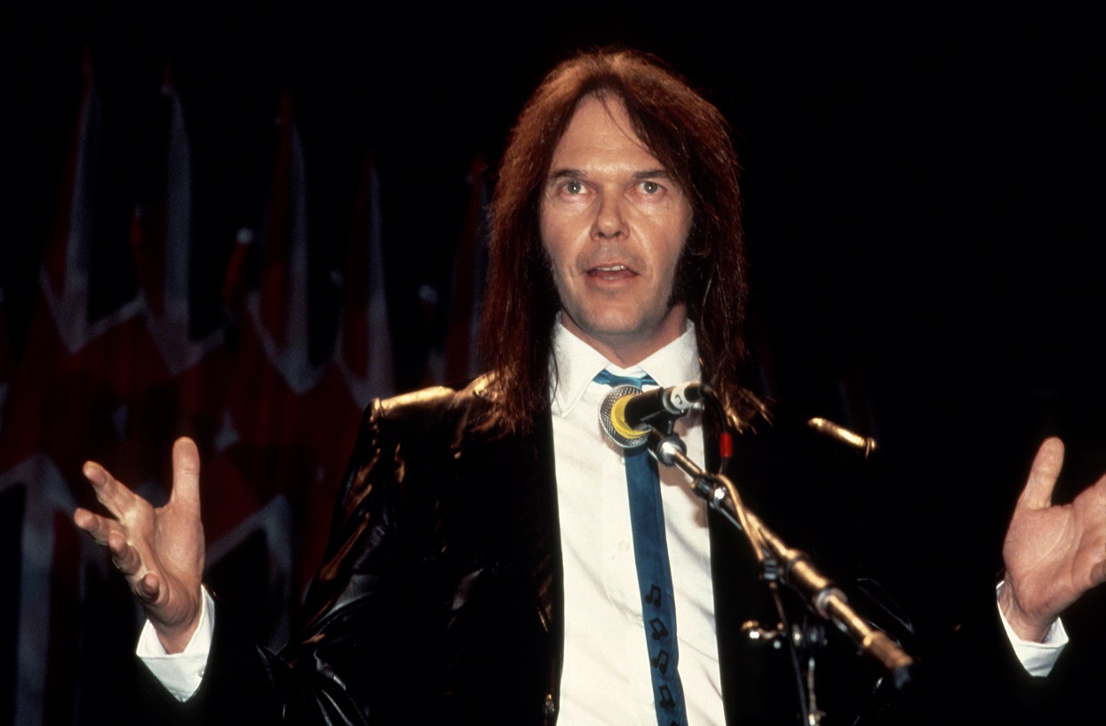 Neil Young speaking at the Rock Hall of Fame, 1988